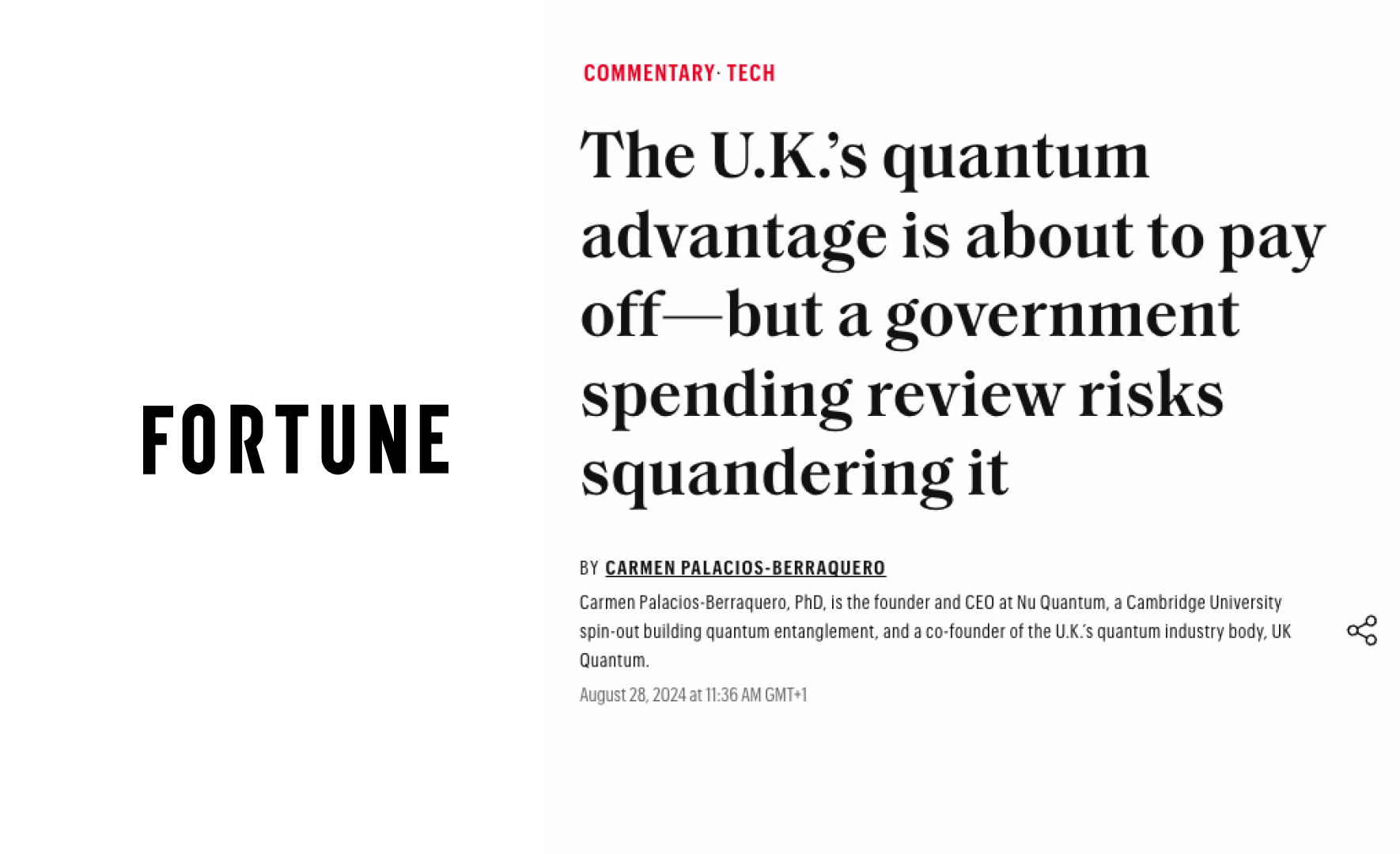 Fortune commentary by Carmen Palacios-Berraquero on the UK’s quantum advantage and the government spending review