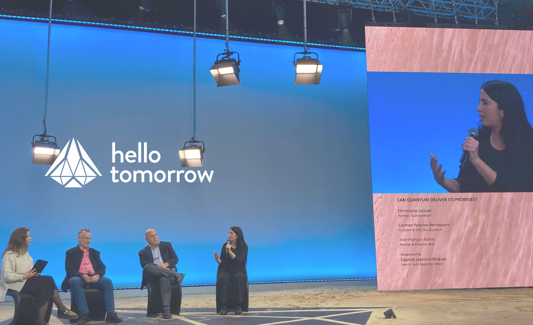 Carmen Palacios-Berraquero speaking on the panel “Can quantum deliver its promises?” at Hello Tomorrow