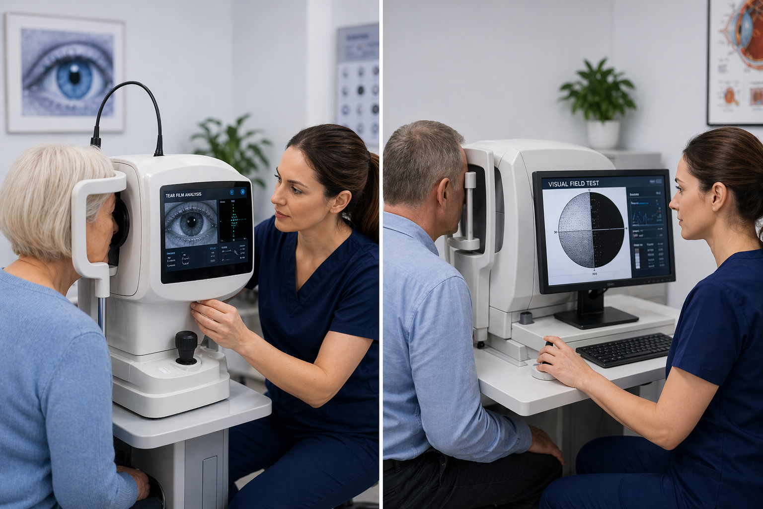 Optician helping patient choose frames