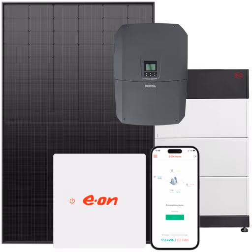 offers
Solar Komplett Paket M

Beschreibung
Das Komfortpaket für eine verbesserte Eigenversorgung: Eine Anlage mit 9,900 kWp,
bei geeigneter Dachfläche beliebig erweiterbar.
‍
Inhalt
- 22 Module JA Solar JAM54D41-450/LB
- Baustelleneinrichtung / Gerüst bis max. 50 m²
- Wechselrichter KOSTAL PLENTICORE 10 - G3
- Batteriespeicher BYD HVS 7.7
- Schlüsselfertige Montage der Anlage
- Einrichtung Monitoring-App
- E.ON Home Energiemanager
- Abwicklung aller Formalitäten mit dem Netzbetreiber
- Allgefahrenversicherung für die ersten 5 Jahre