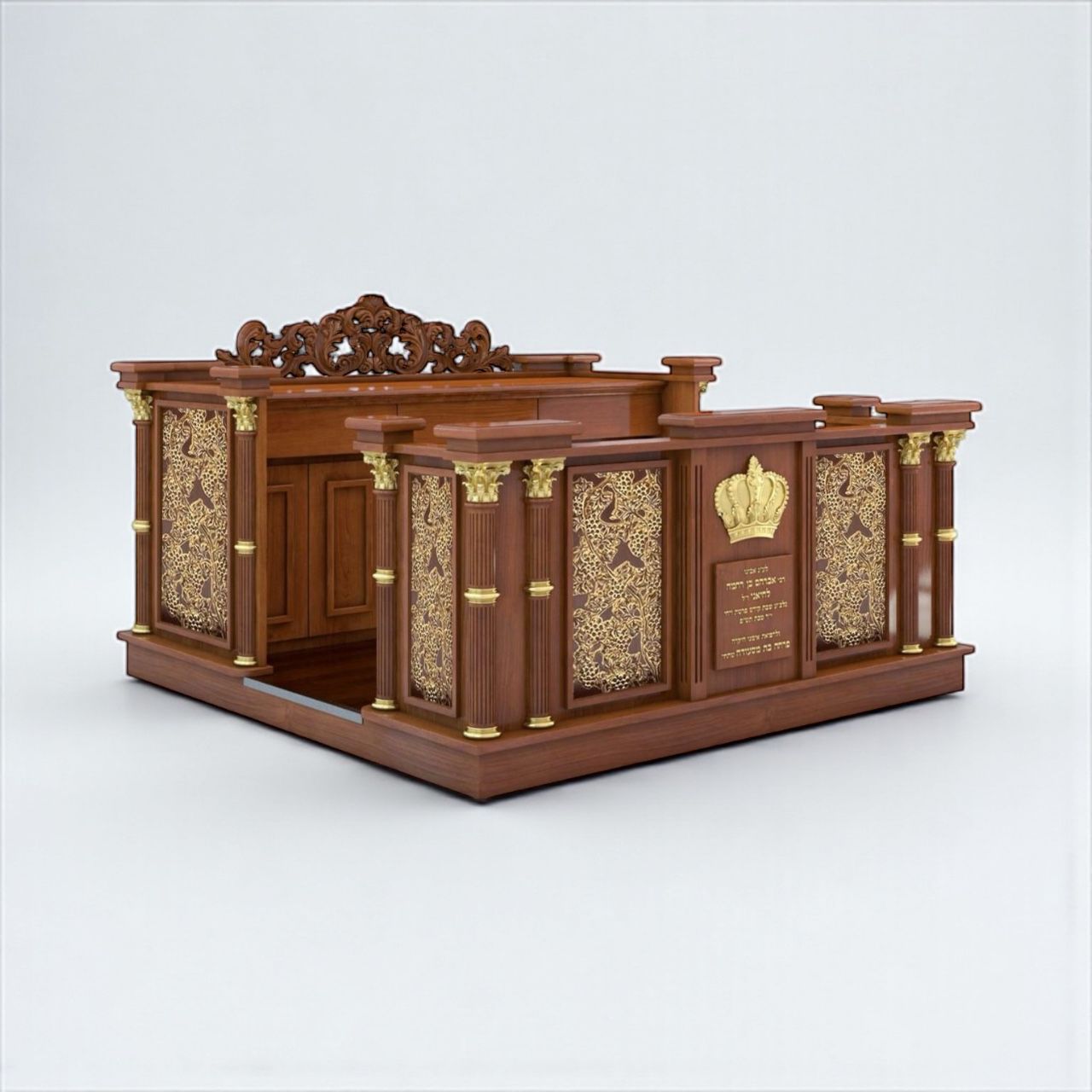 Bimah "Keter" – wooden synagogue bimah with gold details for Sephardic community in Holon