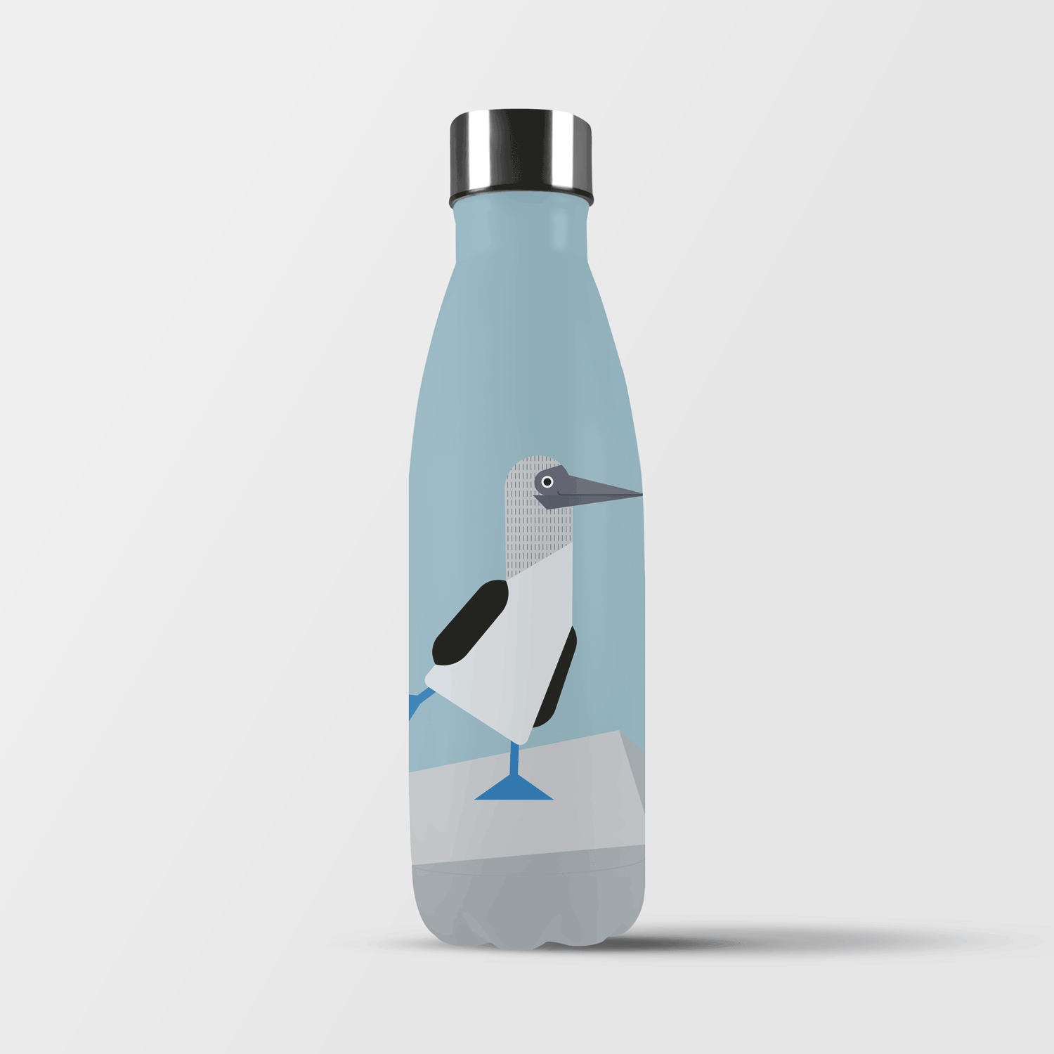 Blue-footed booby  illustration in a geometric and minimalist style, cute. Copyright by Carolin Vonhoff