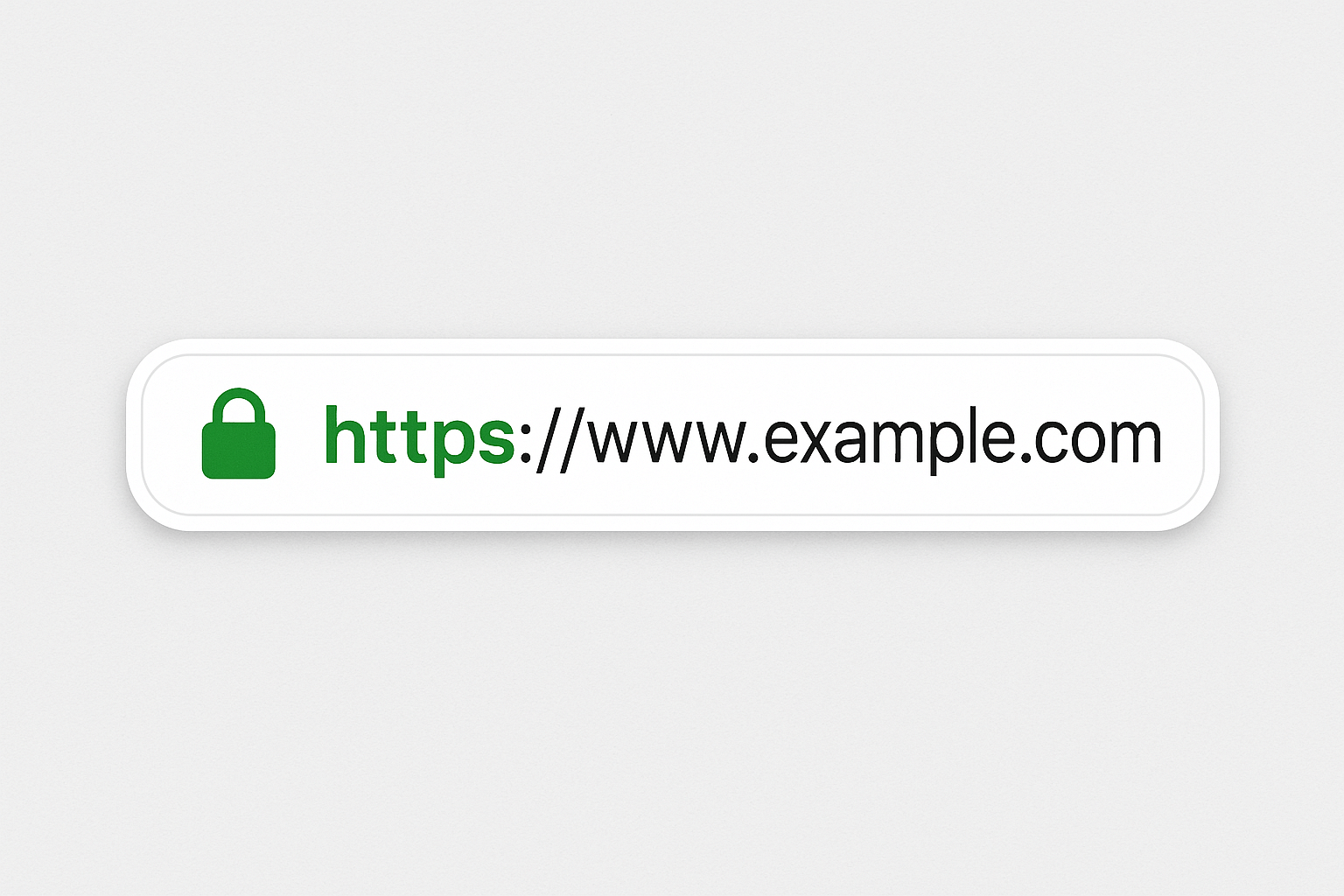 Secure HTTPS website example with green padlock icon showing SSL certificate enabled.