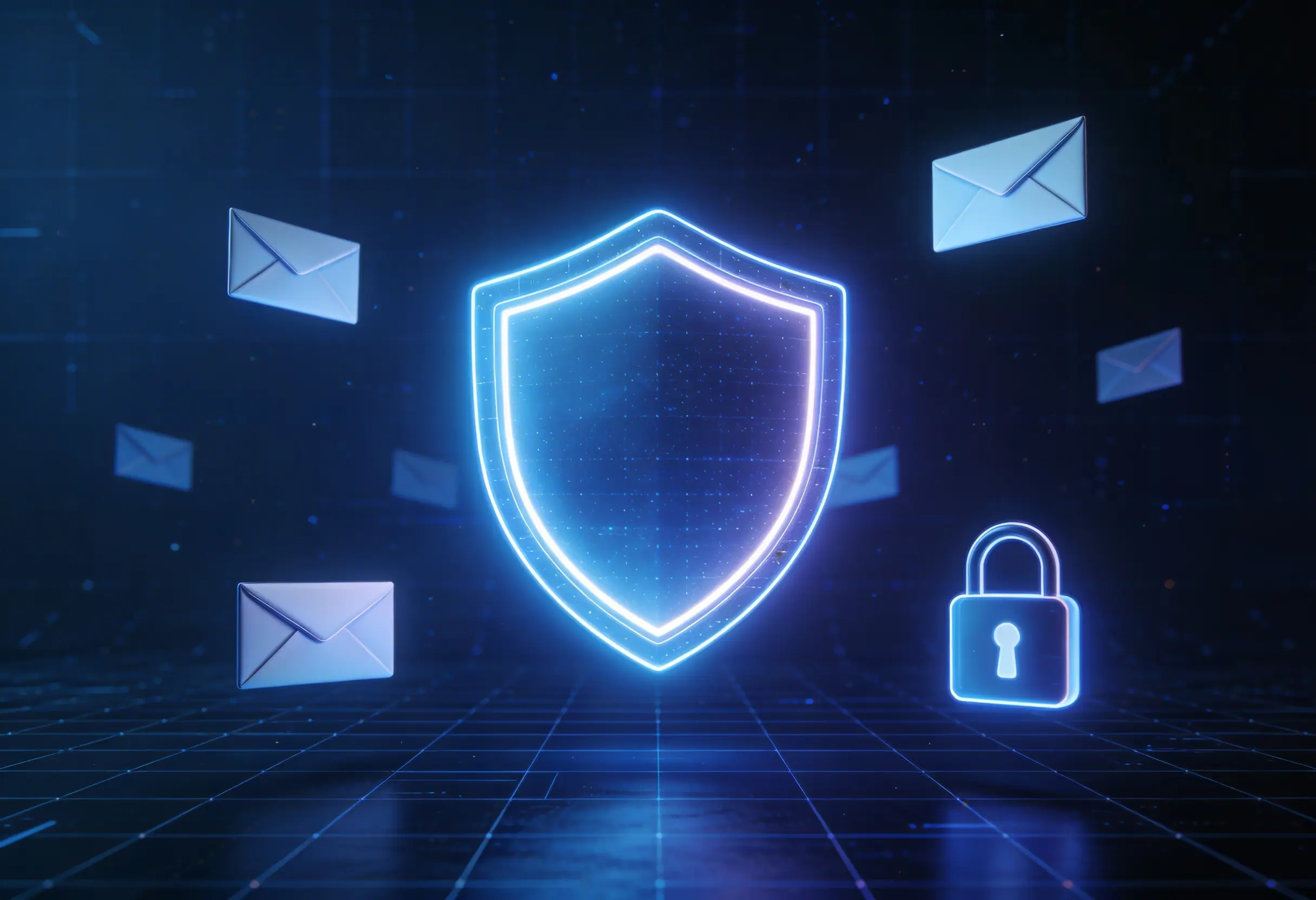 Email security shield protecting business emails with SPF DKIM and DMARC records
