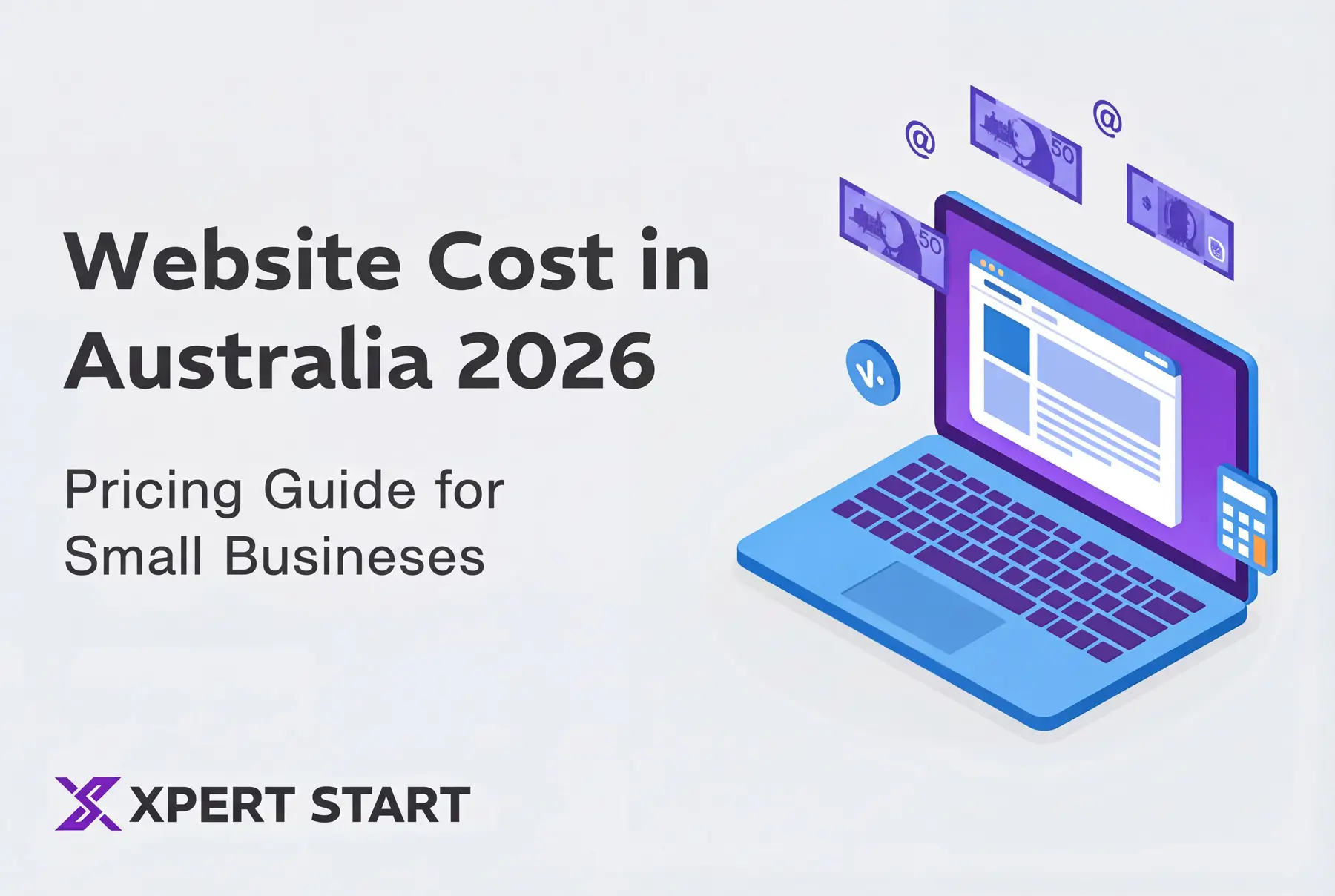 Website cost planning workspace showing laptop, calculator and budget materials for Australian small business website project