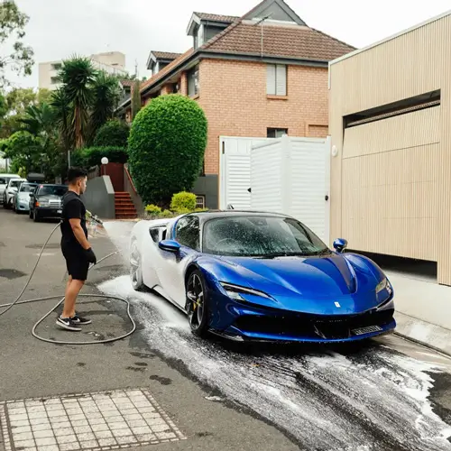 Imperial Shinez Cleaning Blue Ferrari In Sydney