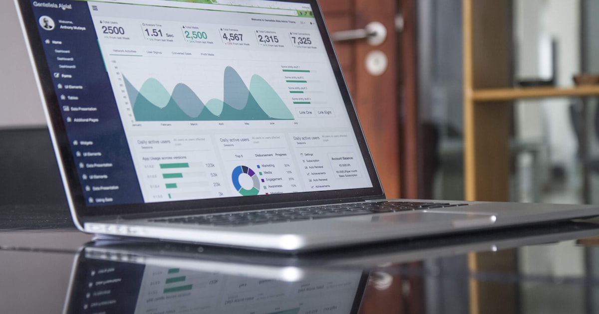 Digital marketing analytics dashboard on a laptop screen representing Google Ads campaign management