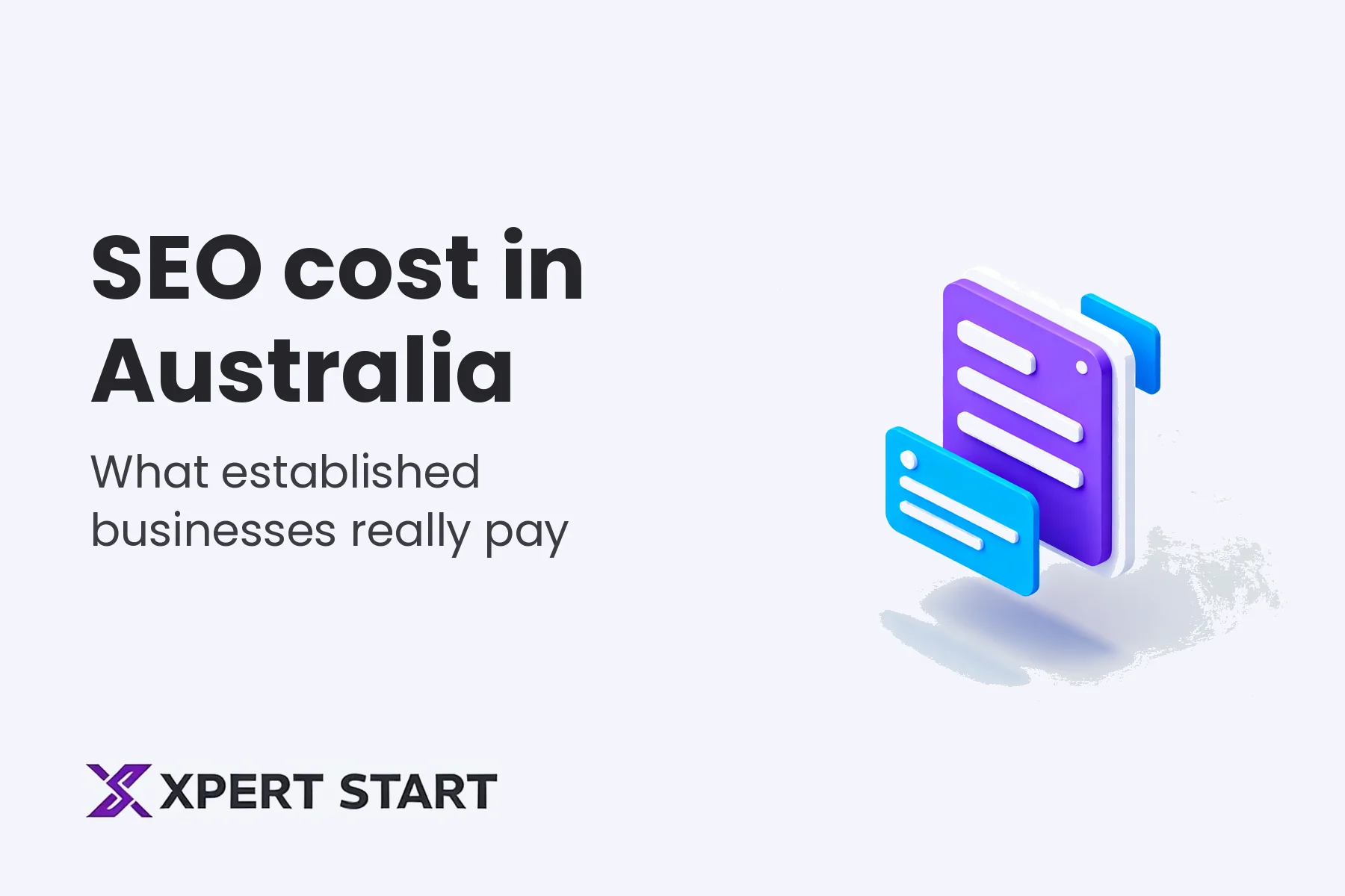 Illustration of purple and blue web page cards, for a guide to SEO cost in Australia