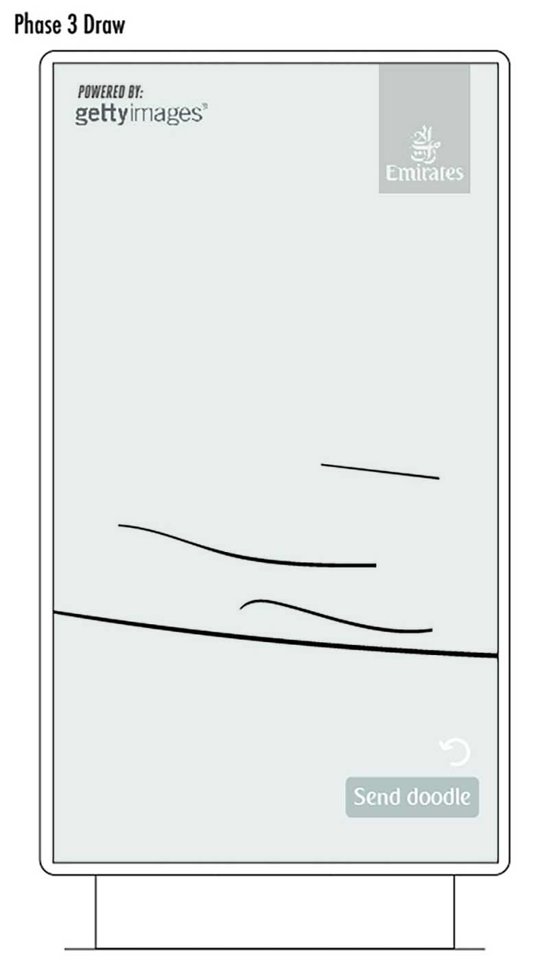 Doodle Destinations Phase 1 — user actively sketching a travel scene on the Instagram Story canvas