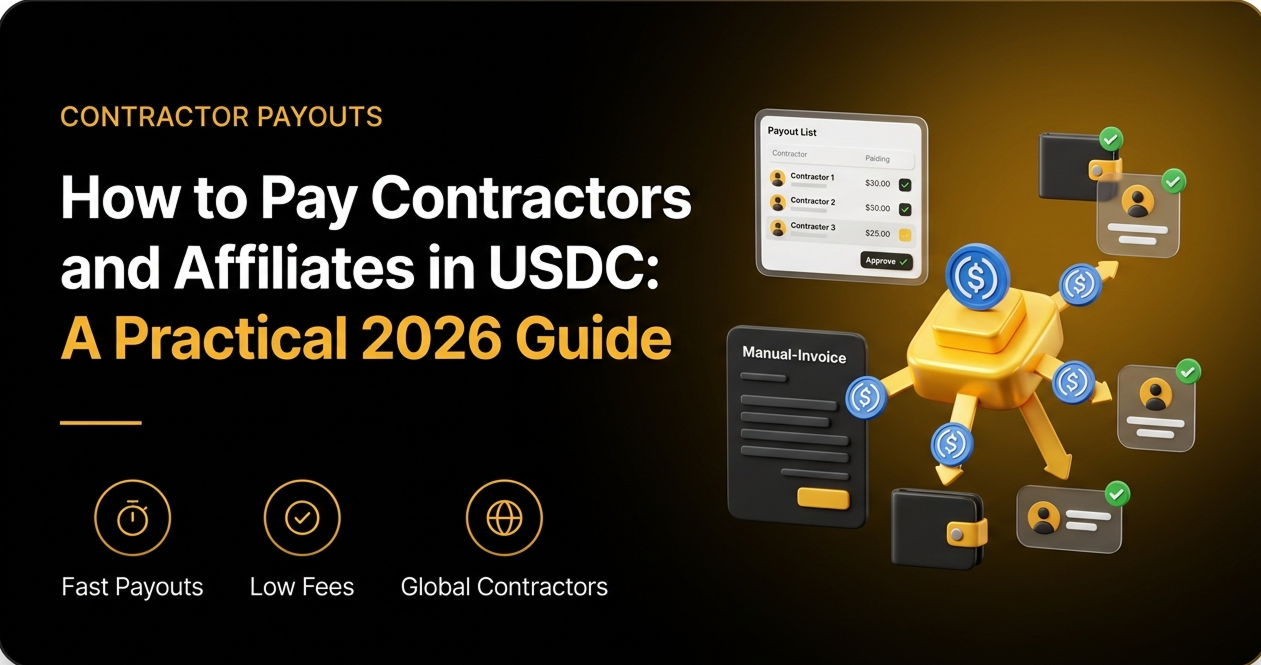 Header: how to pay contractors and affiliates in USDC