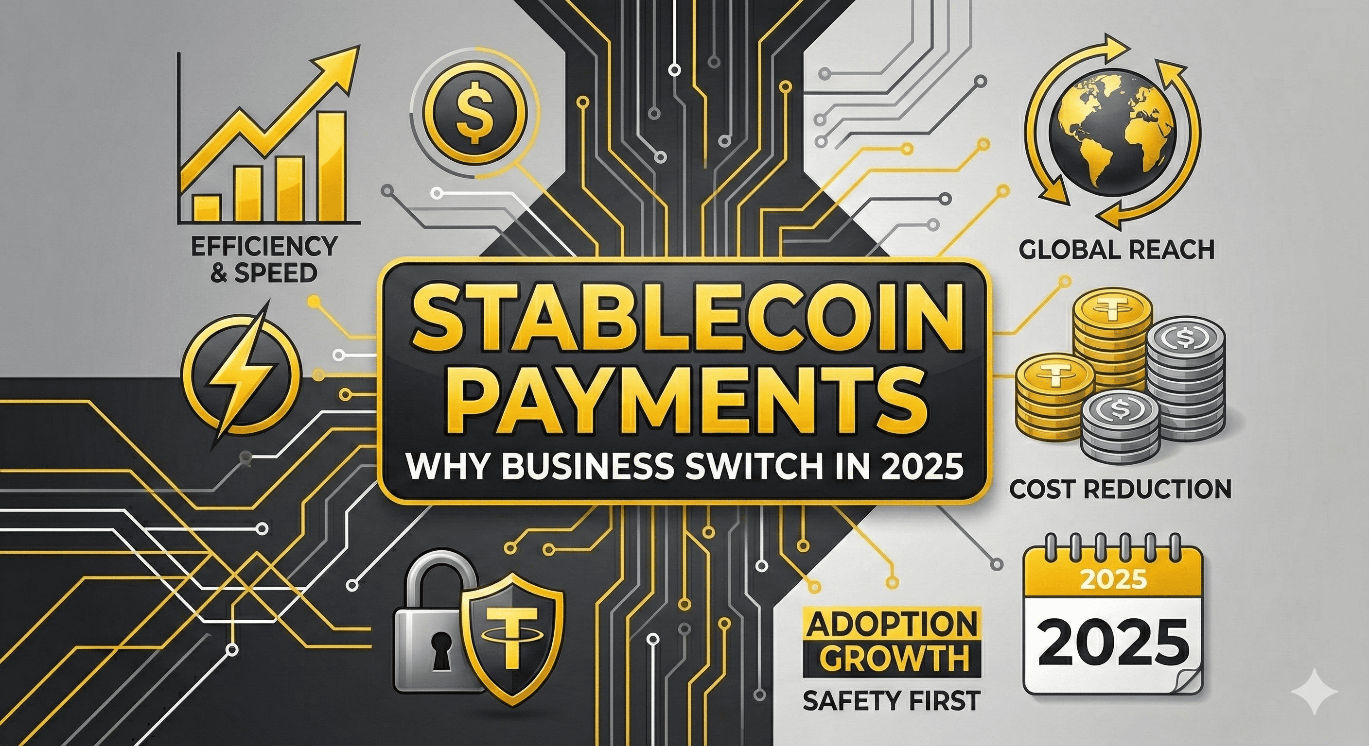 Header illustration: stablecoin payments and why businesses switch