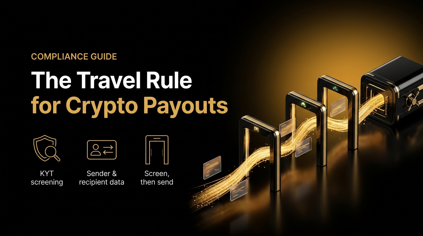 Travel Rule for crypto payouts: a payout passing screening checkpoints before it settles