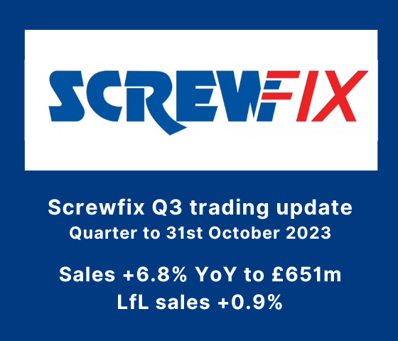 Screwfix sales up by 6.8% in Q3 with a robust performance