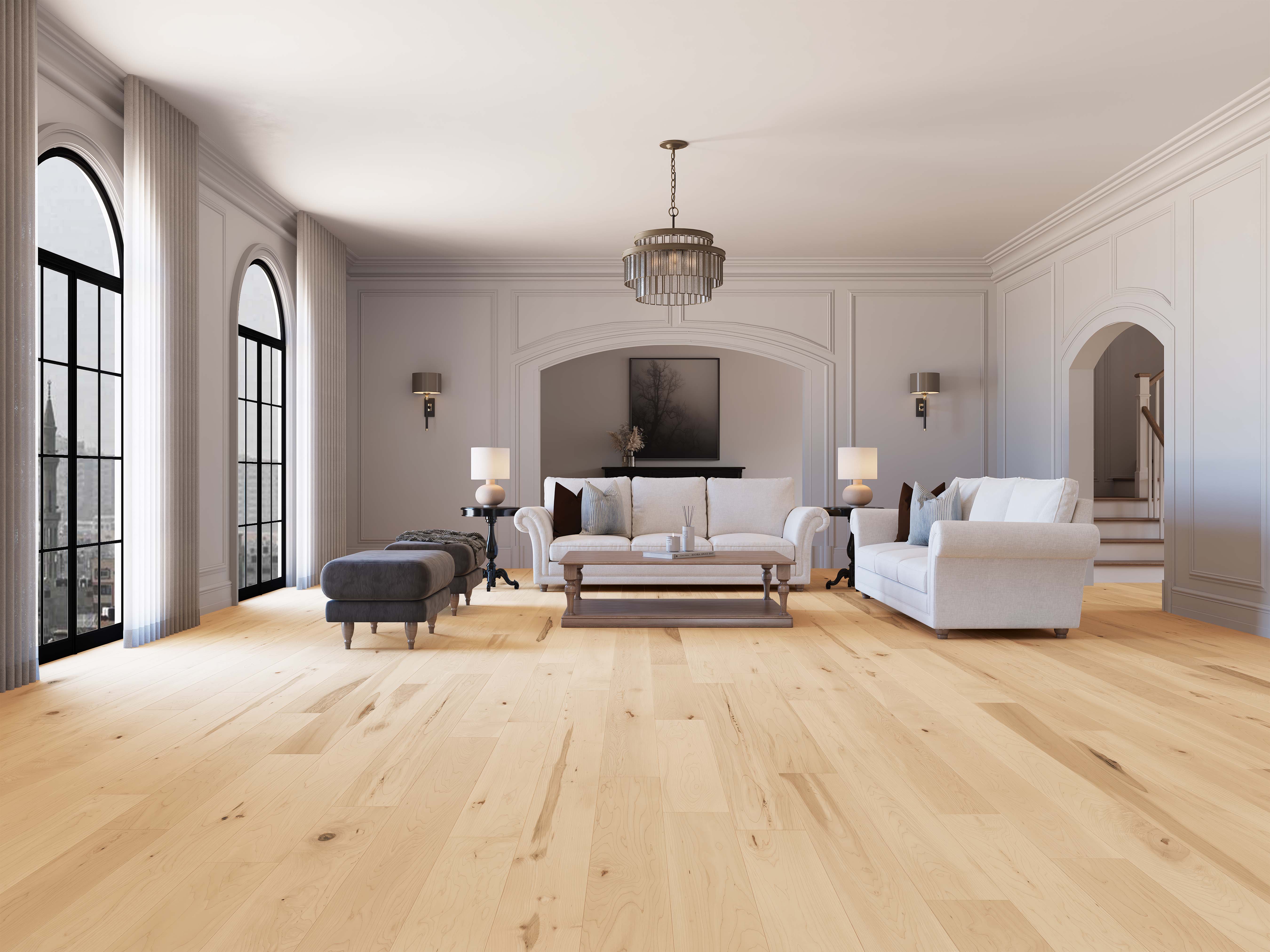 Beautiful view of wide plank white oak flooring. This style is very popular in Manhattan homes.