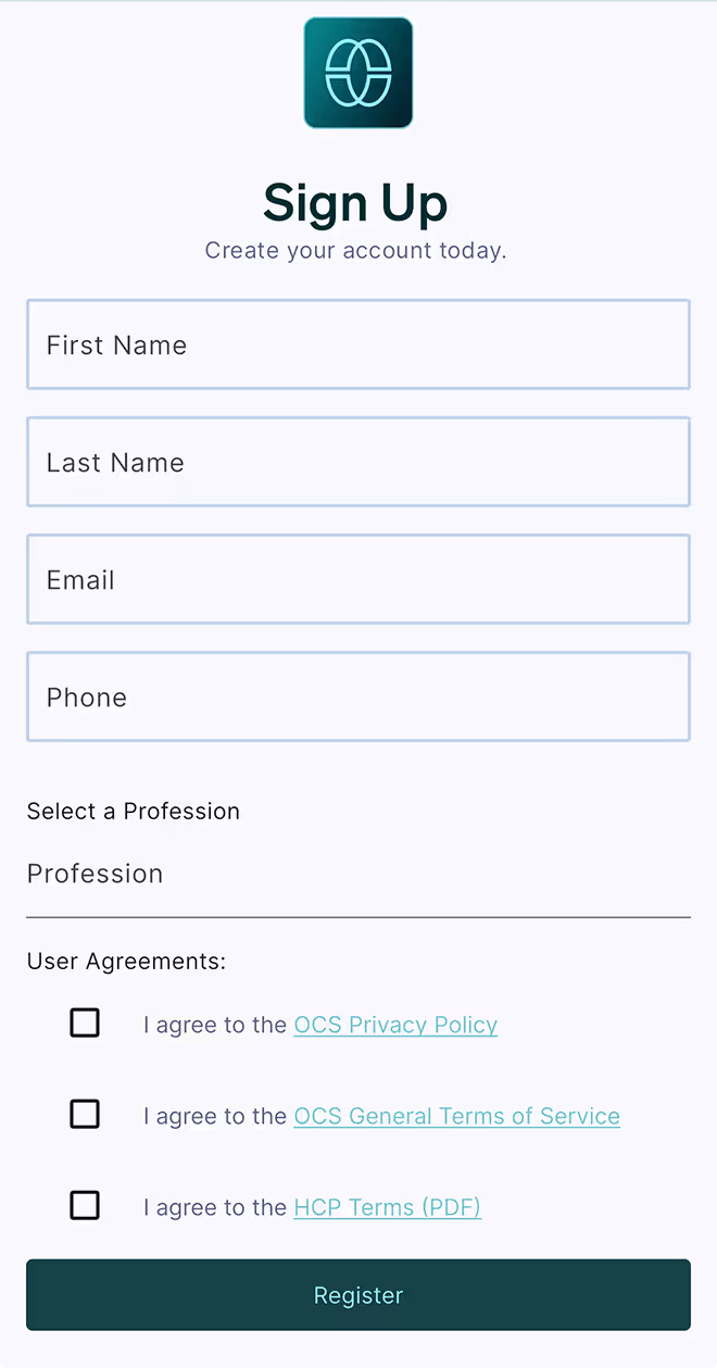 Signup screen