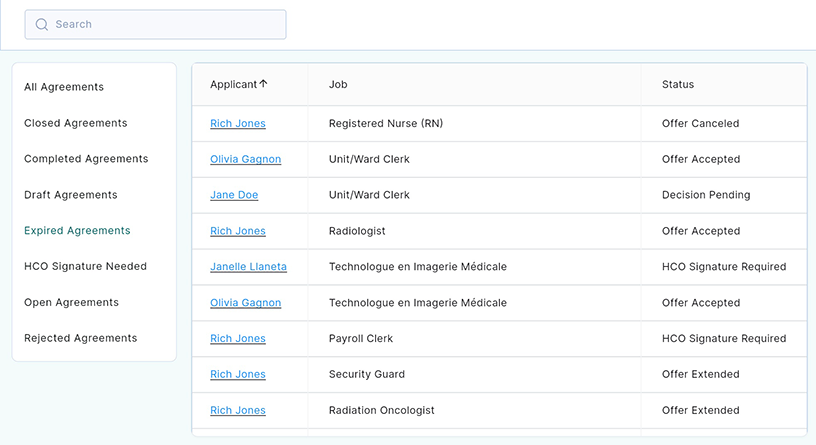 All agreements listed in dashboard