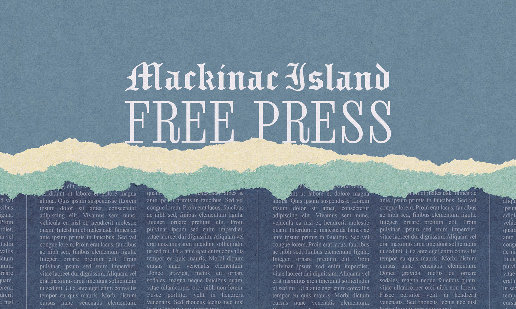 An image of the Mackinac Island Free Press logo on vintage, torn paper.