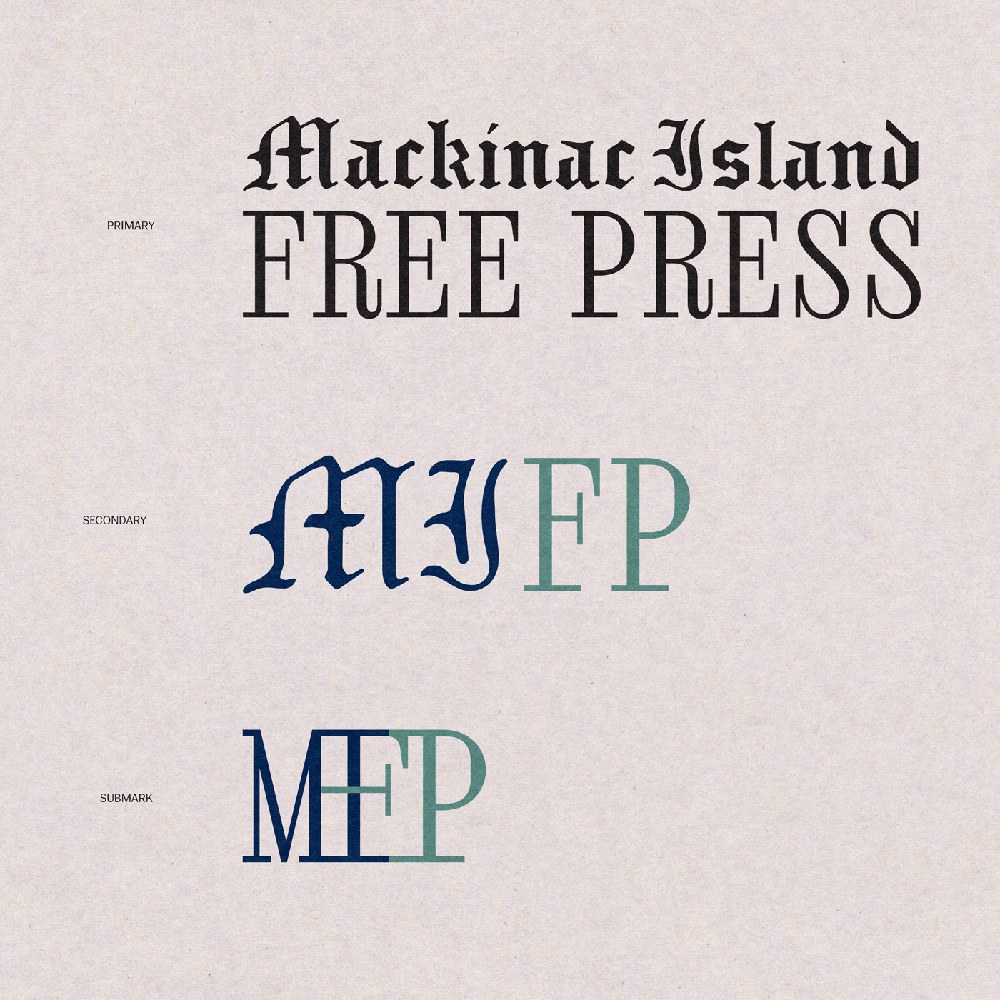 The primary, secondary, and submarks created for the Mackinac Island Free Press.