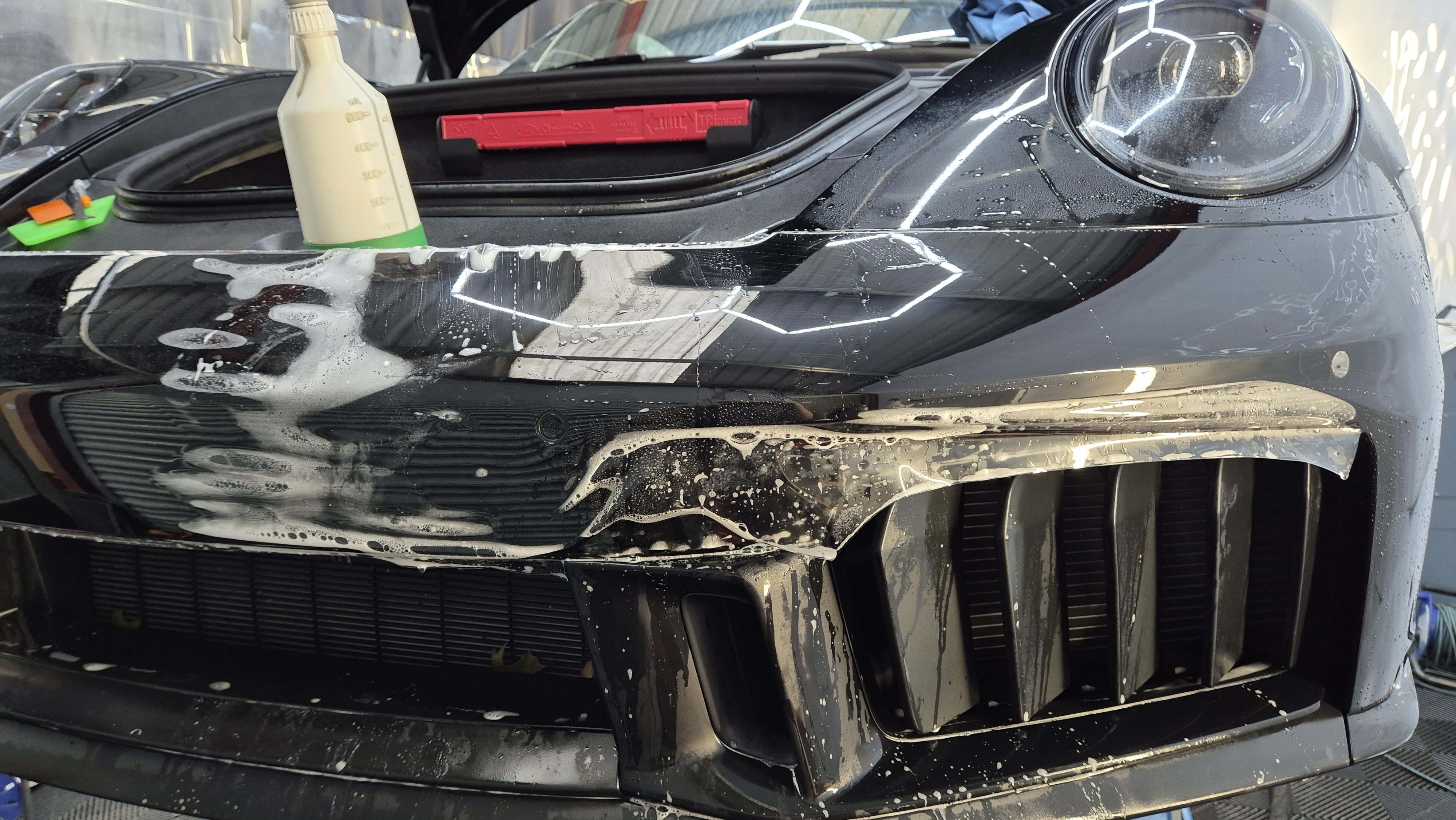 Paint Protection Film Installation on a Brand New Porsche using Plotter-Cut patterns in house, in our Wokingham Studio near Reading in Berkshire