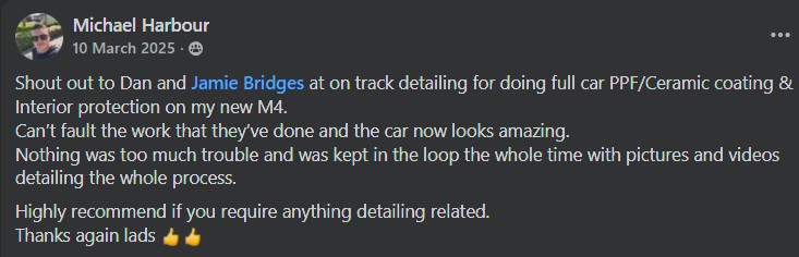 On Track Detailing Reviews BMW PPF paint protection film Berkshire Reading Wokingham