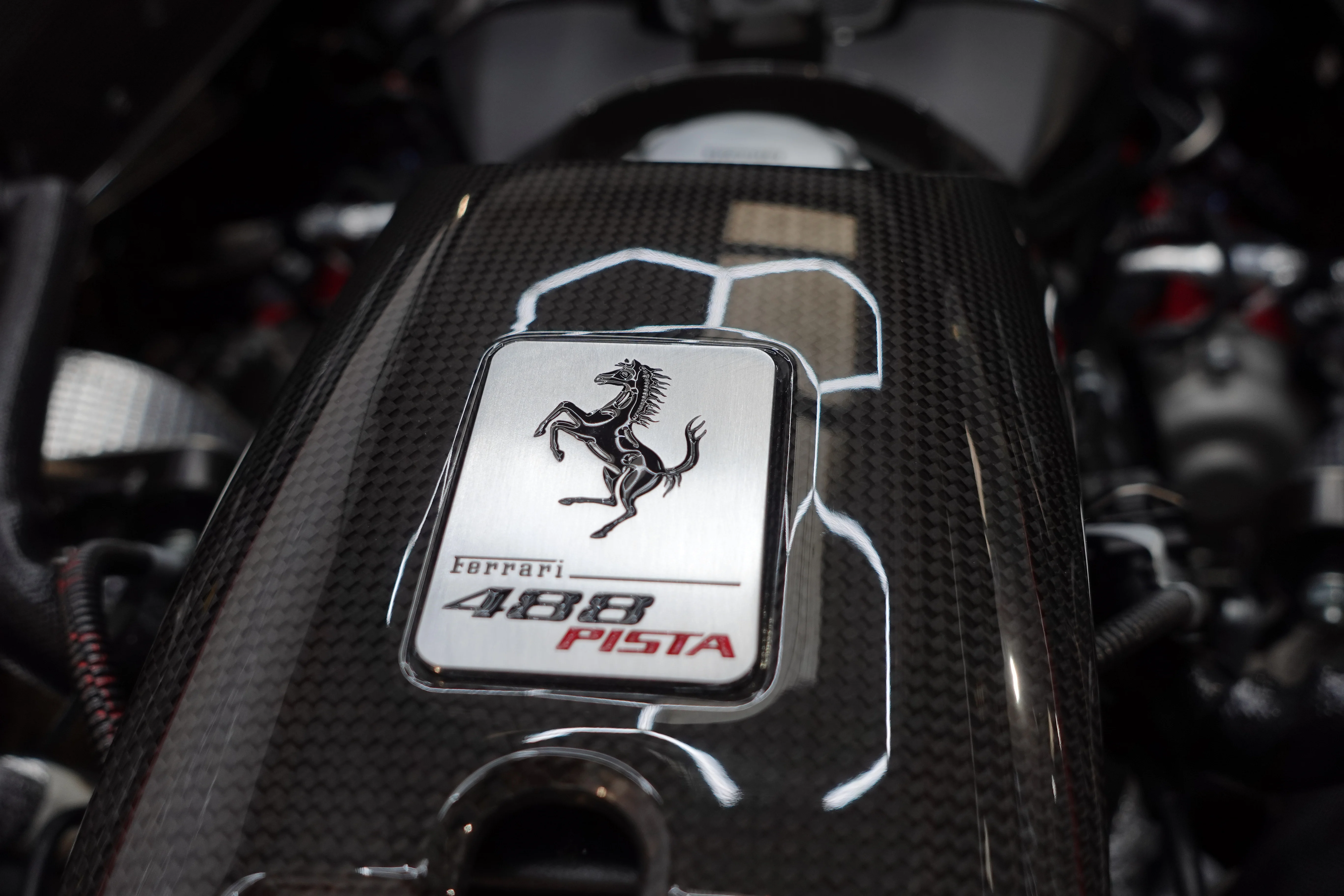 Ferrari 488 Pista Engine after detailing and ceramic coating in Berkshire Reading