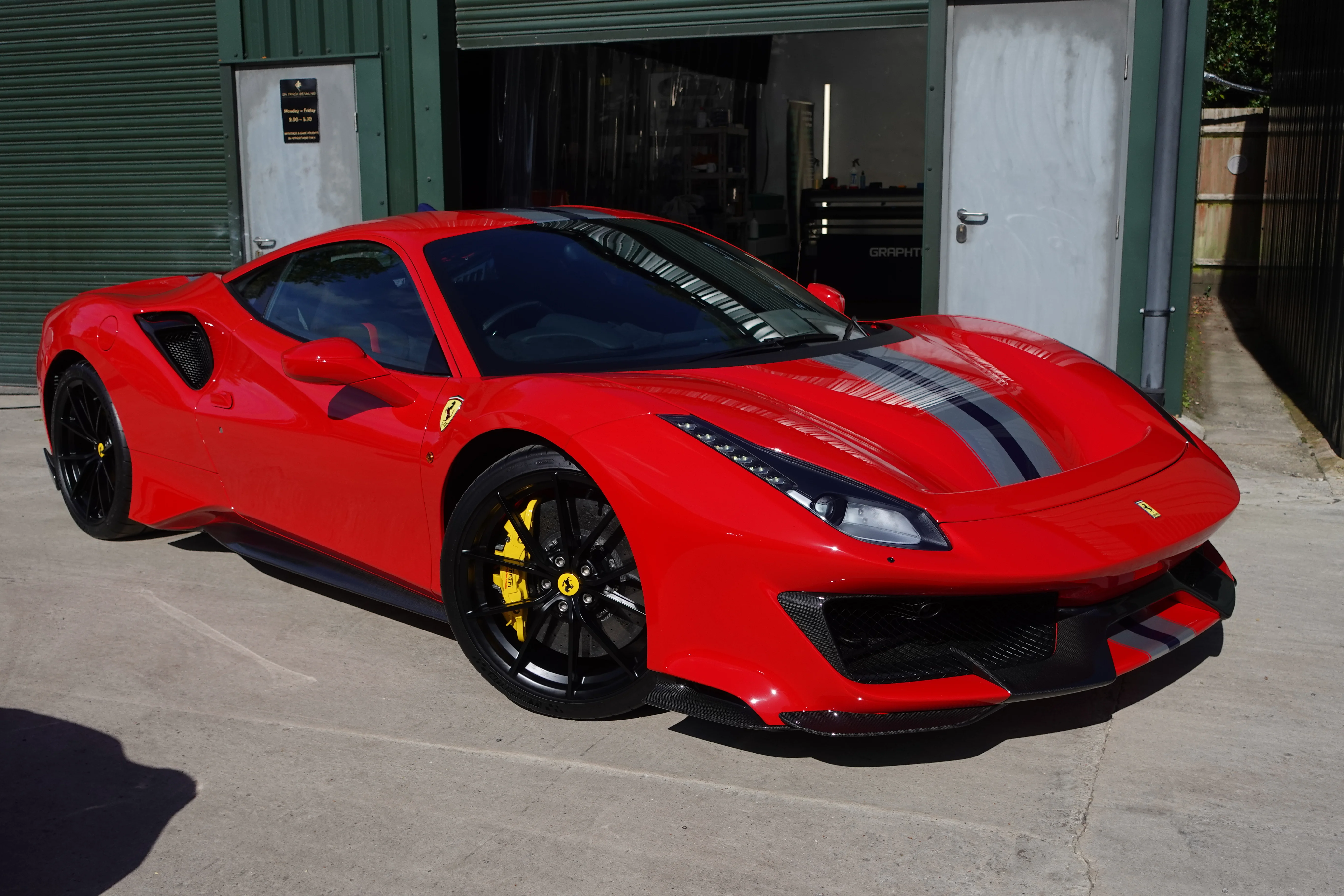 Ferrari 488 Pista after Full Car Paint Protection Film PPF ceramic coating in Berkshire, Reading, Wokingham. Supercar Protection