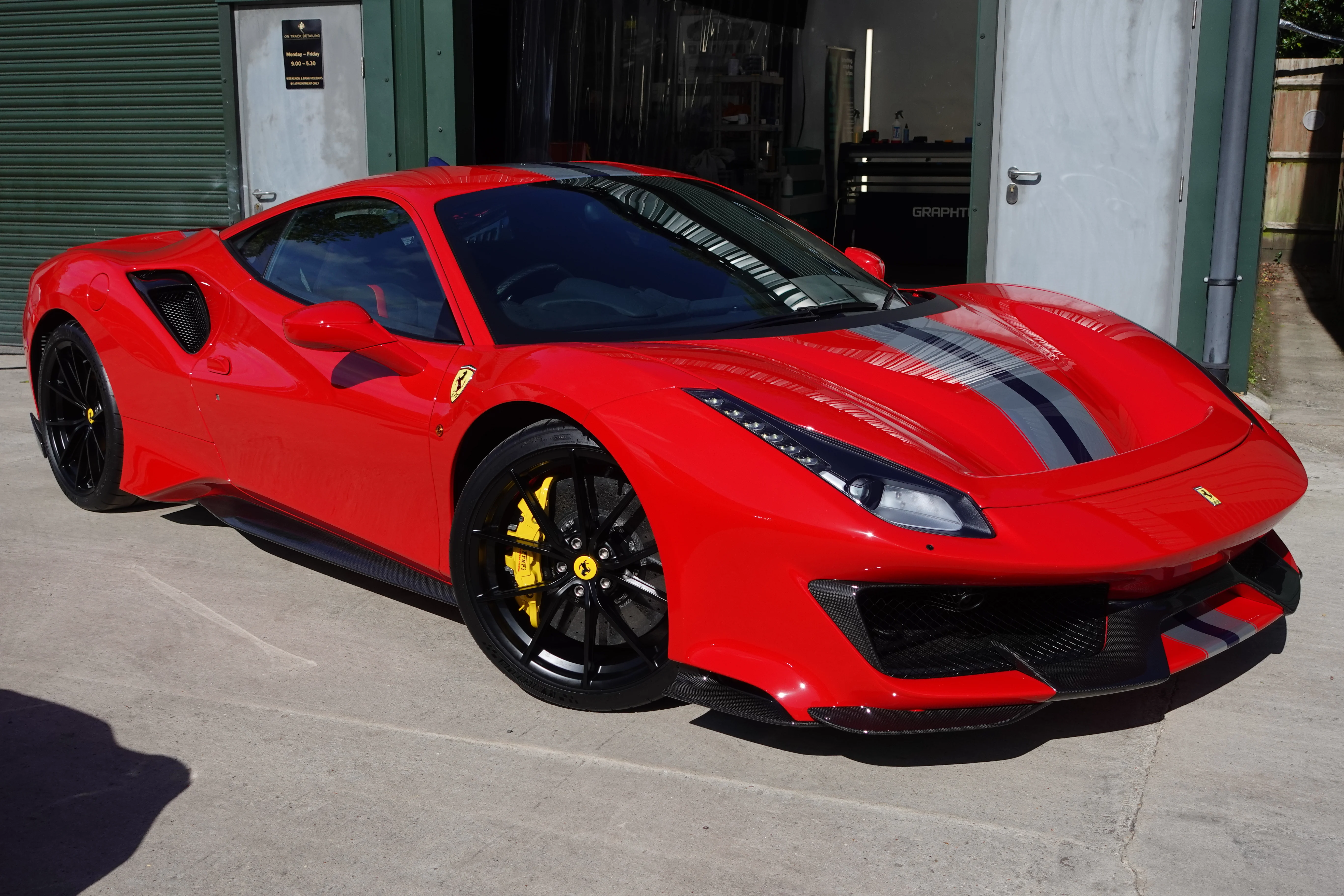 Ferrari 488 Pista after Ceramic Coating and PPF, Reading, Berkshire. On Track Detailing, Shiny Glossy Car ceramic coating