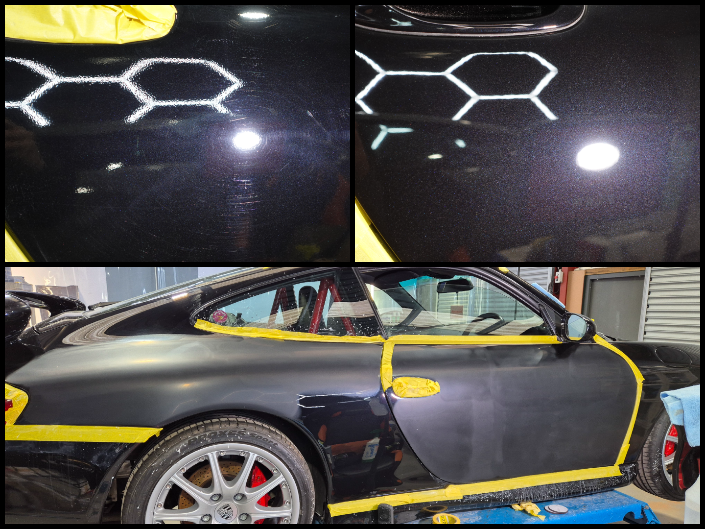 Example of wet sanding, paint correction and Multi Stage machine polishing to remove orange peel from a bad respray