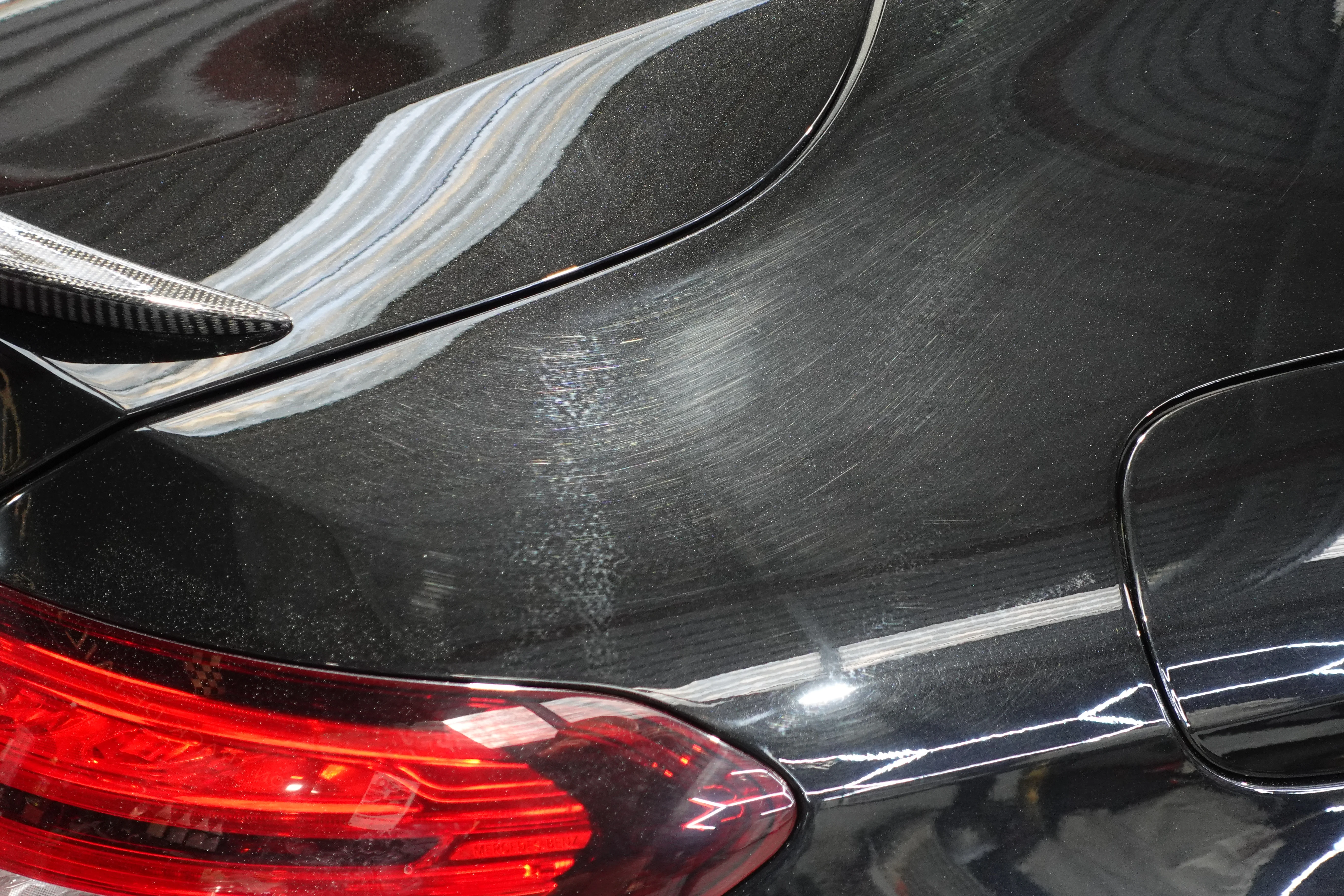 Example of a car needing paint correction, before shot, Mercedes C63, swirl marks, dull paint, hazy paint, machine polishing