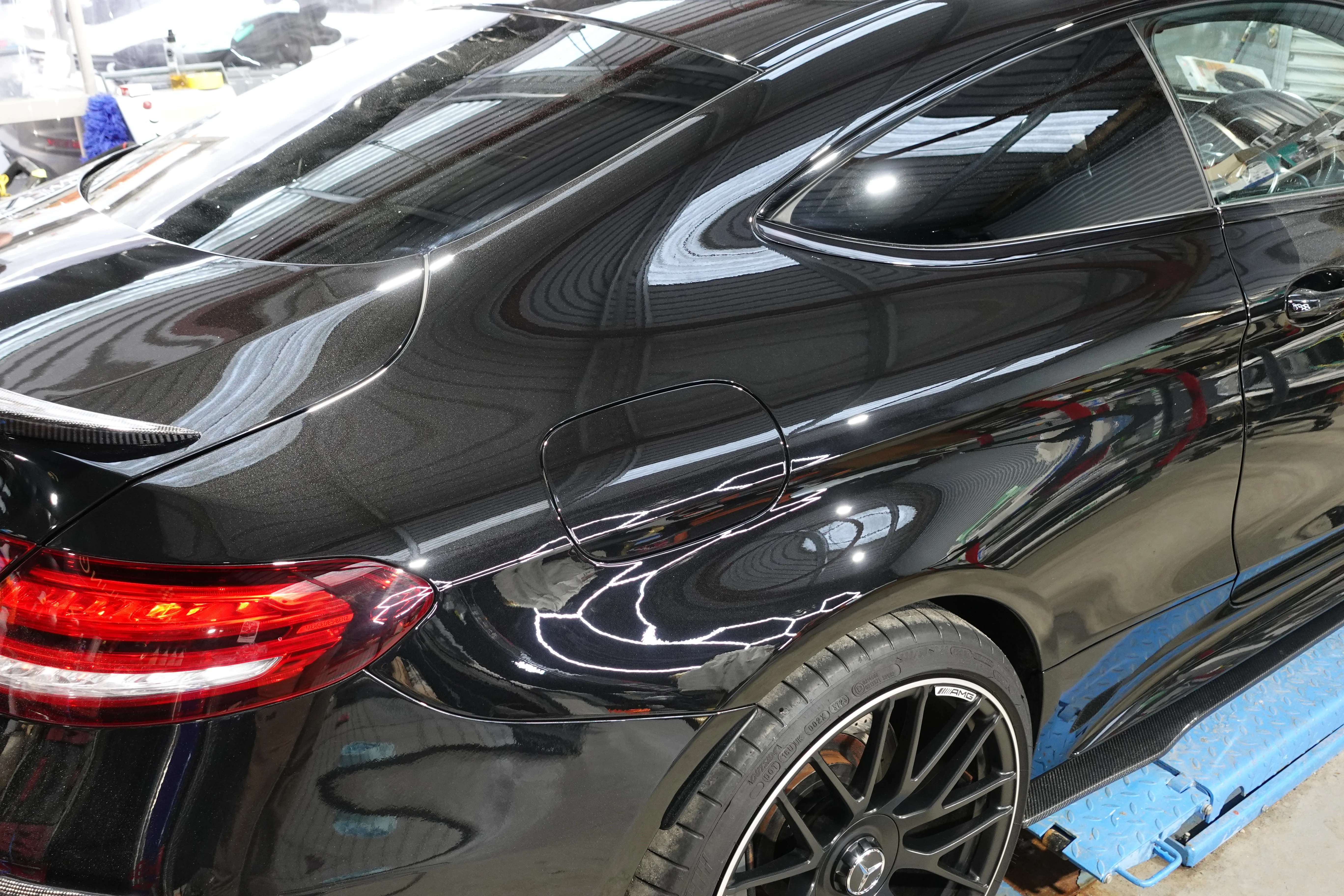 Mercedes C63, After Paint correction and machine polishing to restore gloss, remove swirl marks. Work carried out at On Track Detailing in Berkshire, Wokingham. Near Reading, Basingstoke and Bracknell