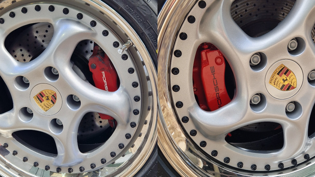 Porsche 911 Brake Calipers Painting and Refurbishment, Before and After at On Track Detailing, Wokingham, near Bracknell and Reading