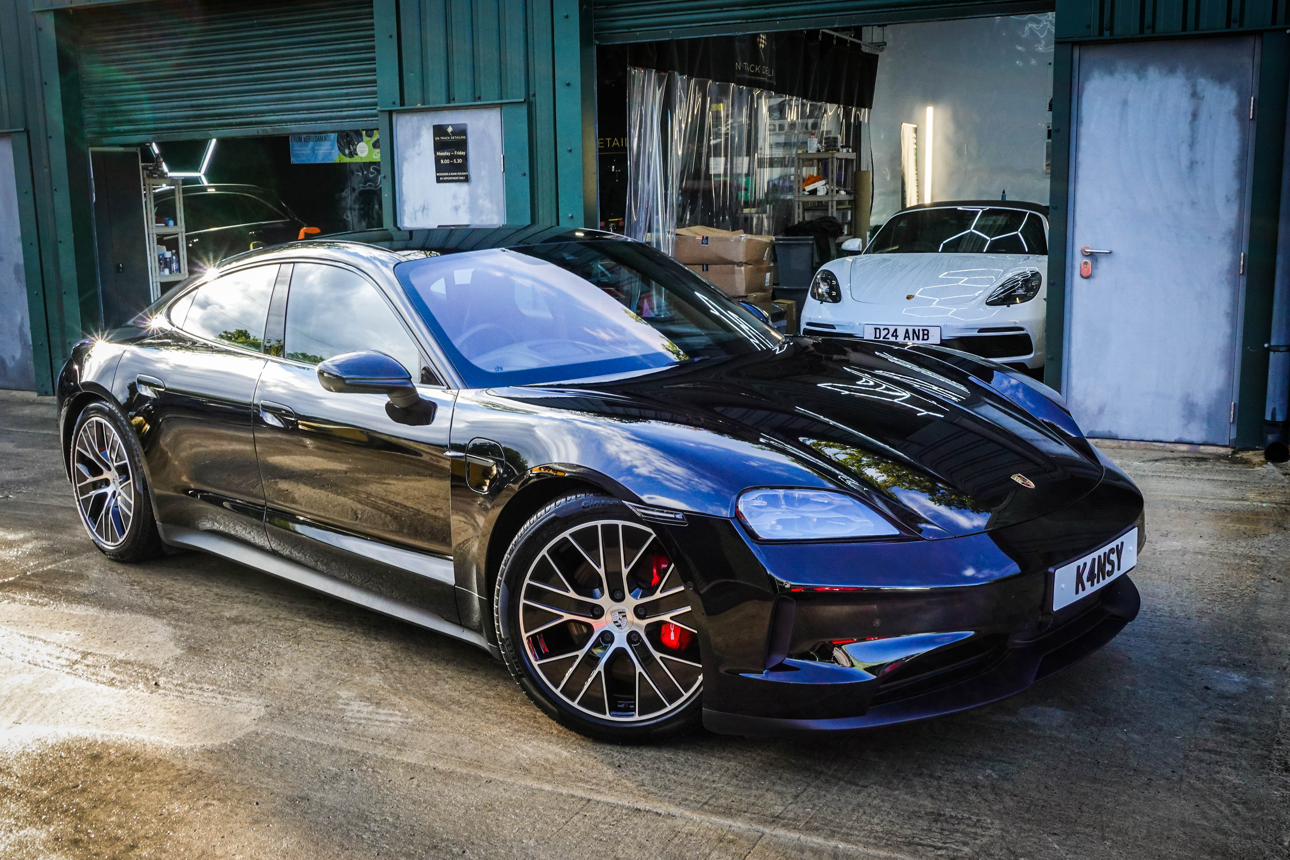 Porsche Taycan Turbo after Paint Correction and Ceramic Coating at On Track Detailing, in Finchampstead. Near to Wokingham, Reading and Bracknell