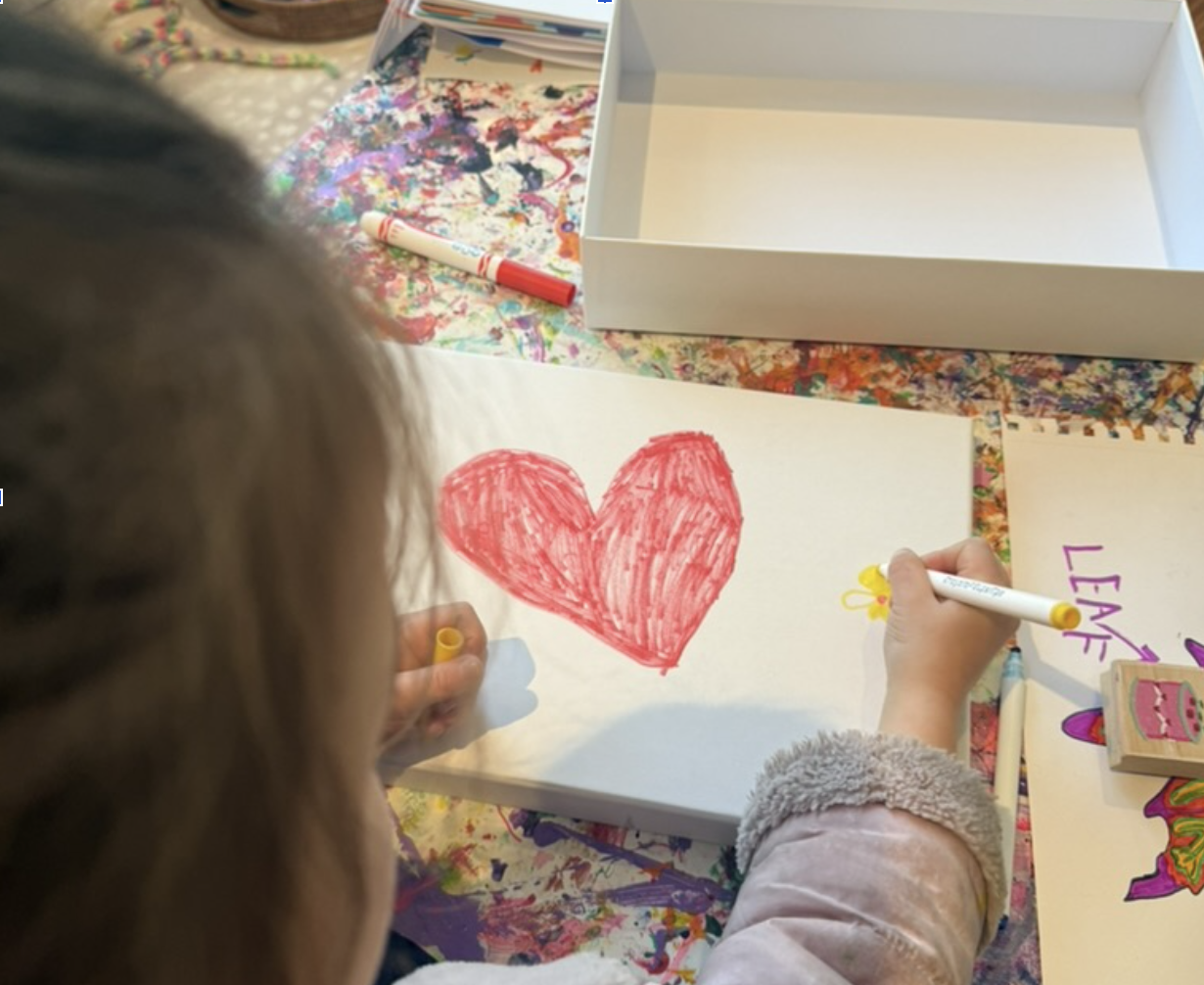 A child's morning drawing on an art canvas