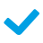 Blue checkmark symbol on white background indicating approval or completion