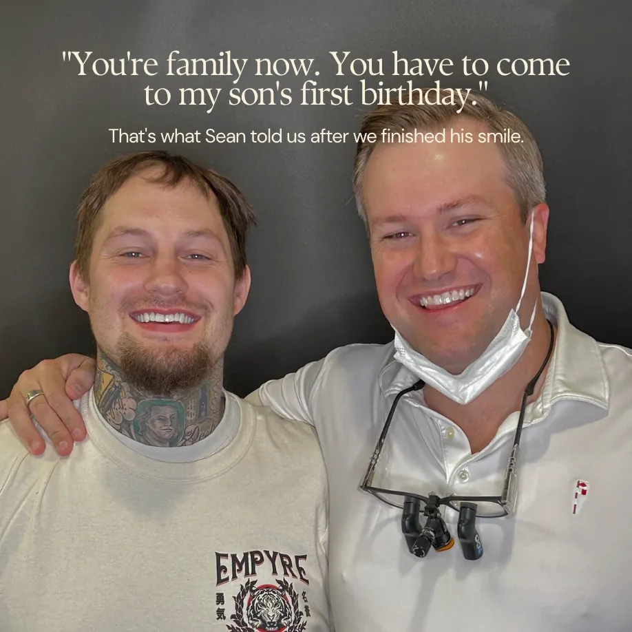 Social post of Sean with Dr. Reynolds Lawnin, quoting Sean inviting the team to his son's first birthday
