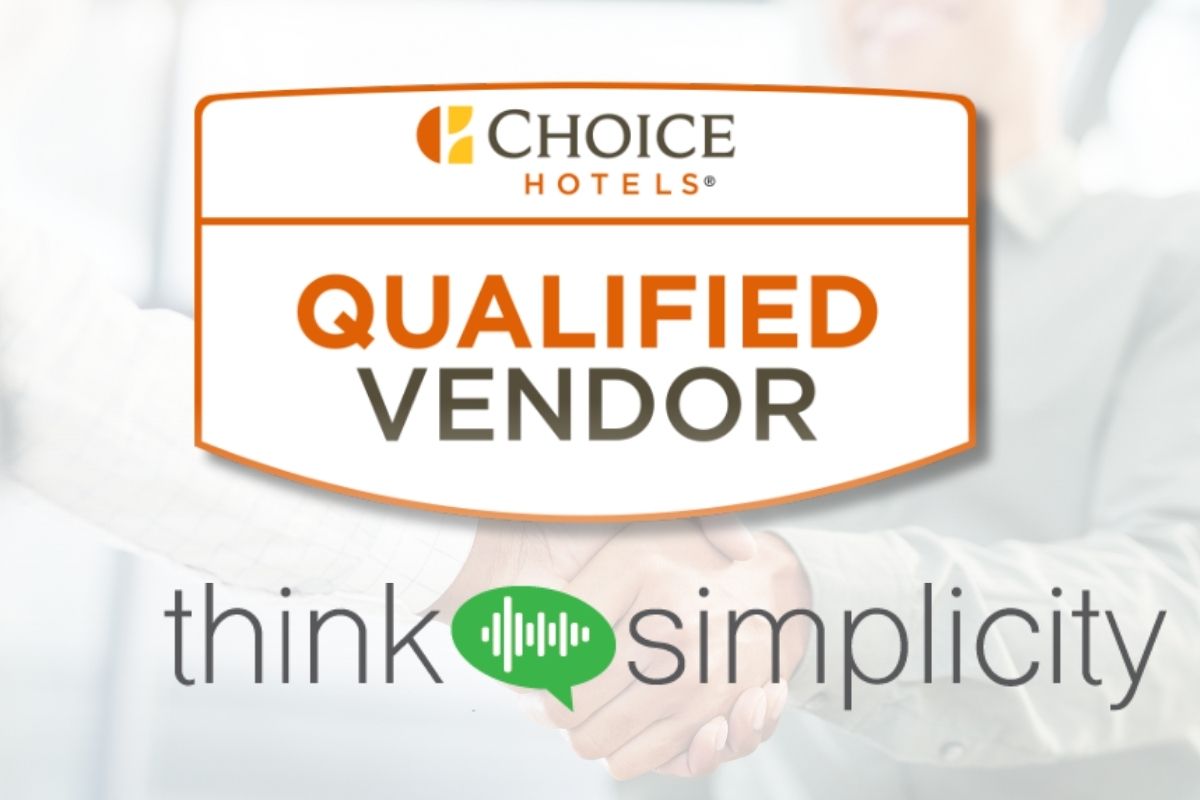 Qualified Vendor badge from Choice Hotels overlaid on Think Simplicity logo.