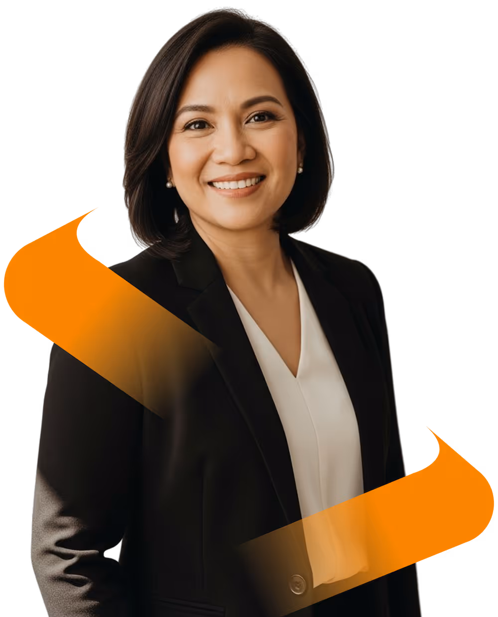 Smiling professional woman with shoulder-length black hair wearing a black blazer and white blouse.