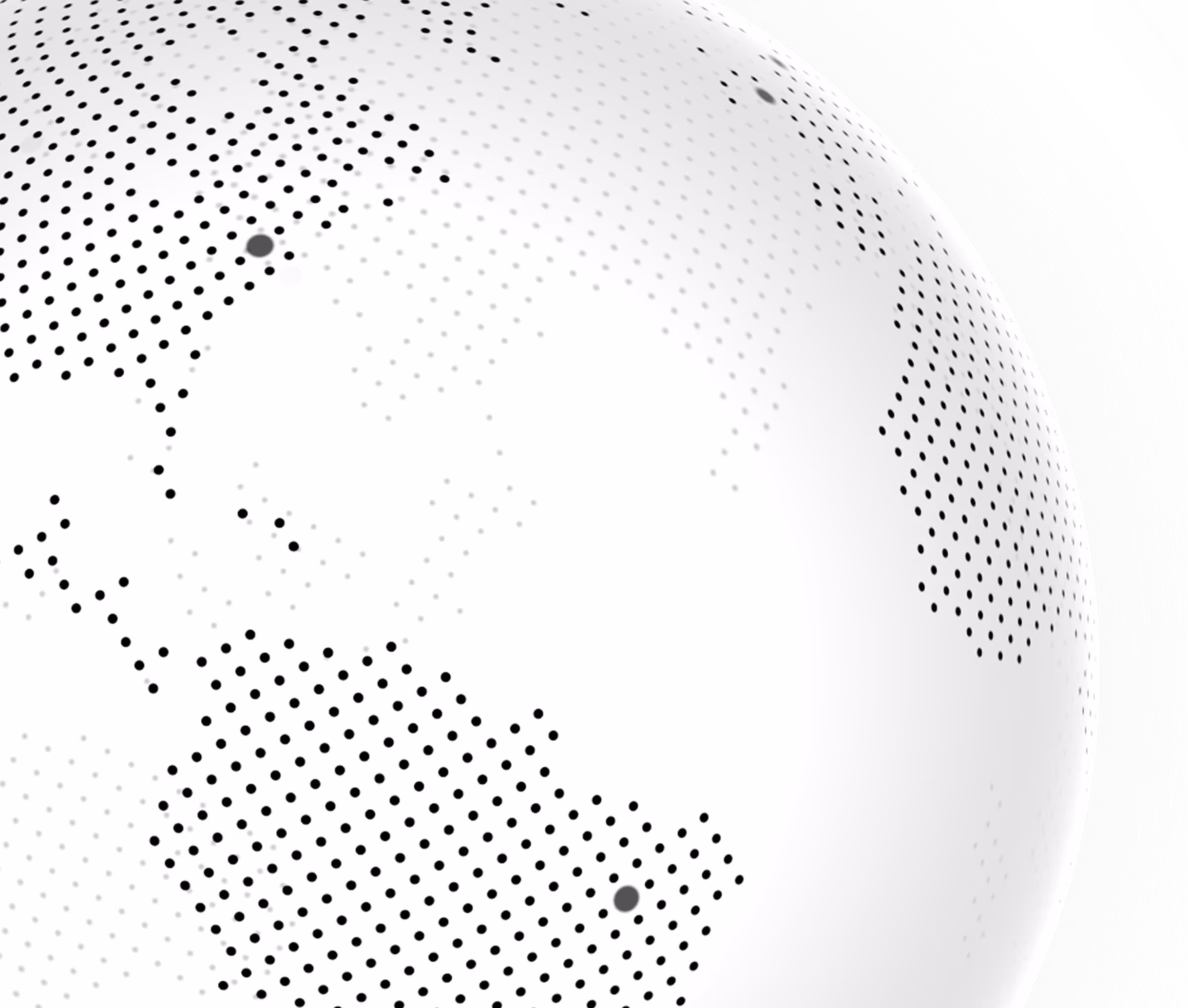 Abstract black dotted pattern forming a partial globe with rings around it on a white background.