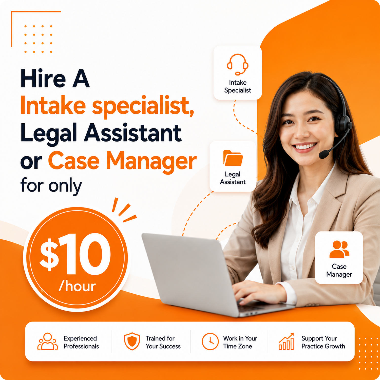 Three professional women in black suits, law firm tasks, calendar, and legal workflow icons around them.