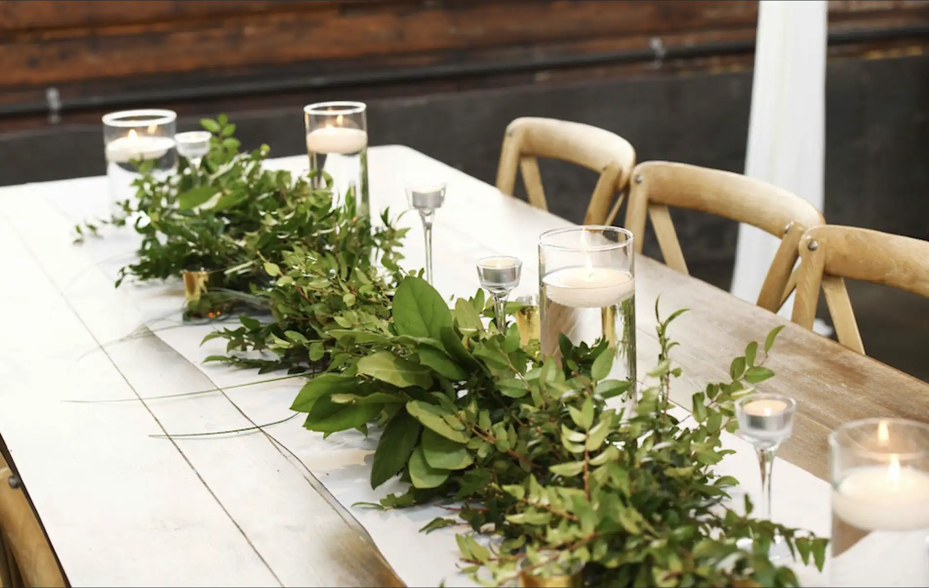 Fresh greenery garland on table