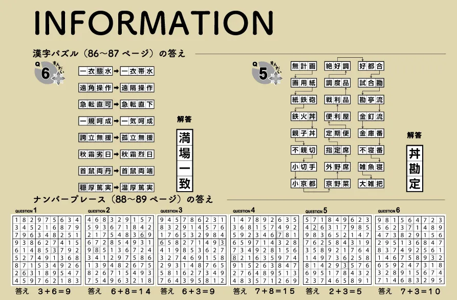 2025年8月号（vol.255）漢字パズル・ナンプレ解答