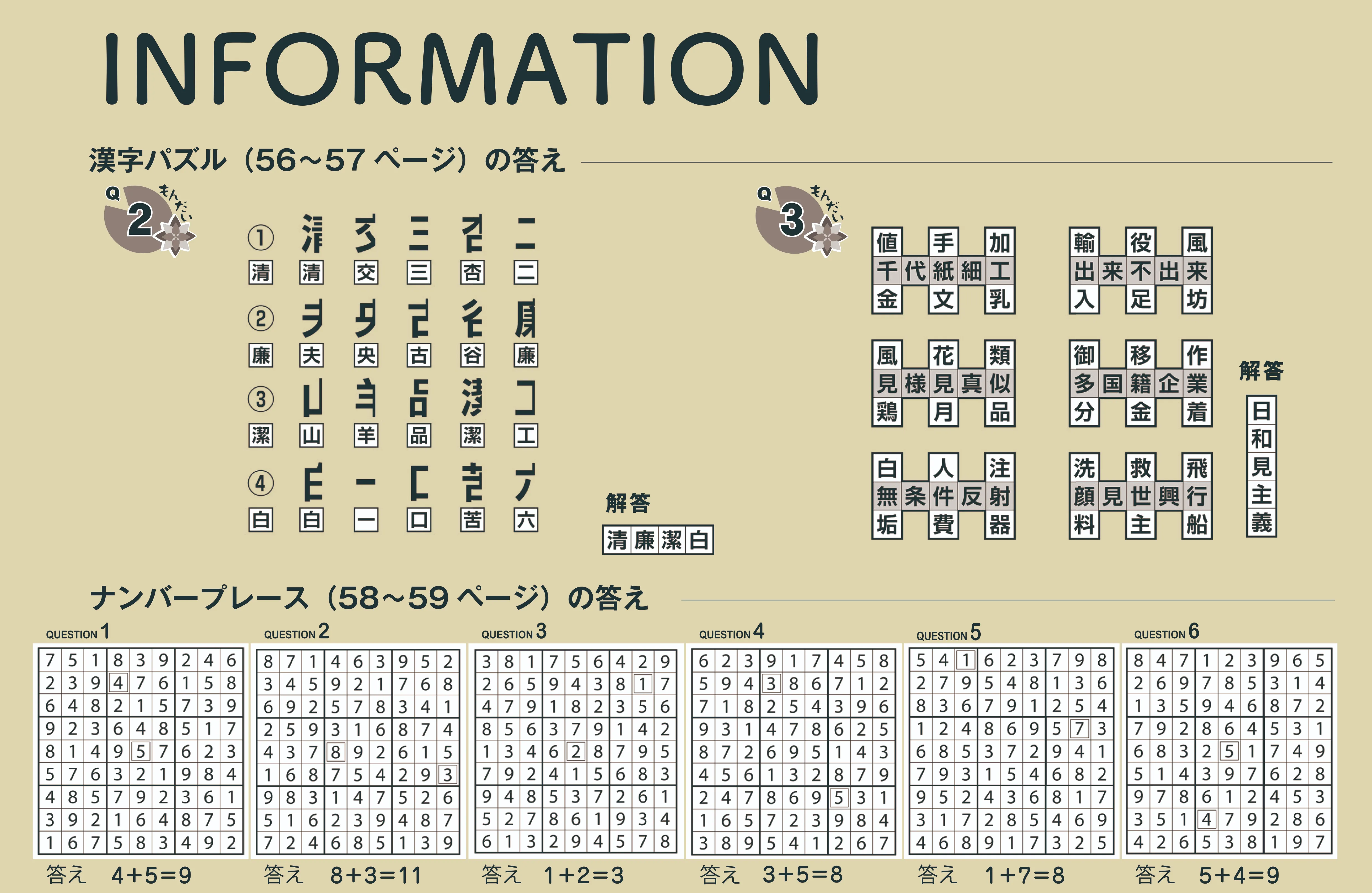 2026年6月号（vol.265）漢字パズル・ナンプレ解答