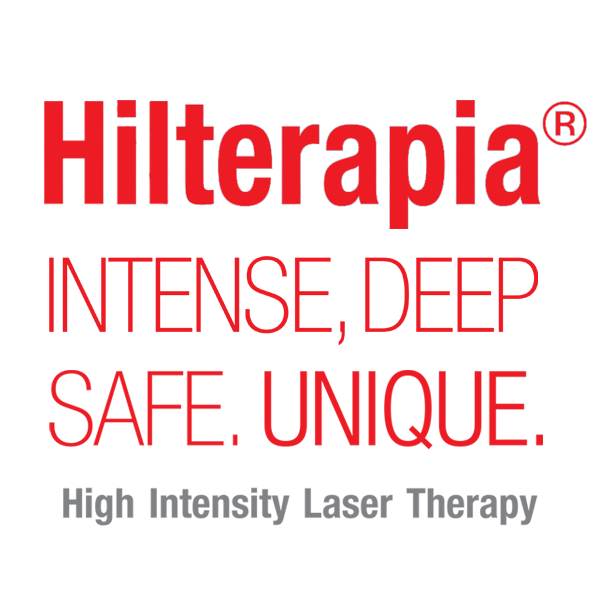 Hiltherapie Logo mit den Worten INTENS, TIEF, SICHER. EINZIGARTIG. und High Intensity Laser Therapy. Therapievision Hallein und Urstein