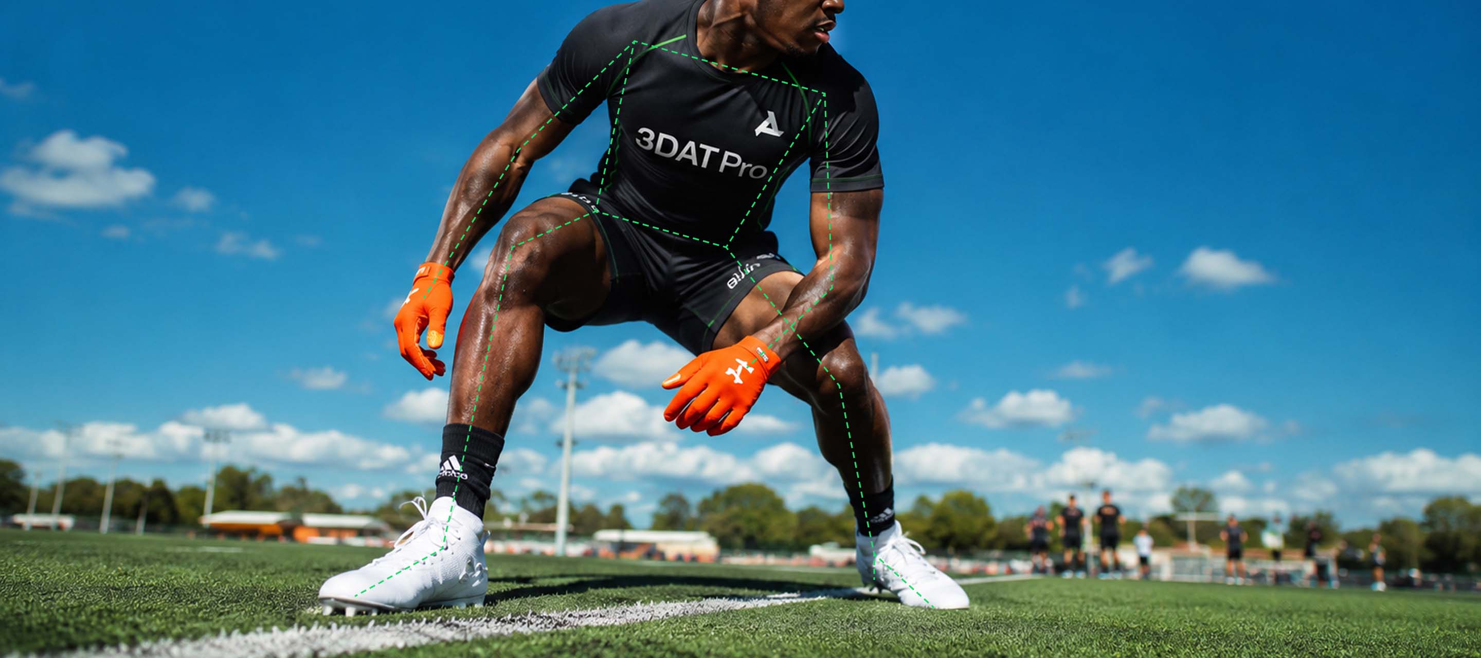 Athlete mid-cut, close-up, with skeleton and joint-angle overlay
