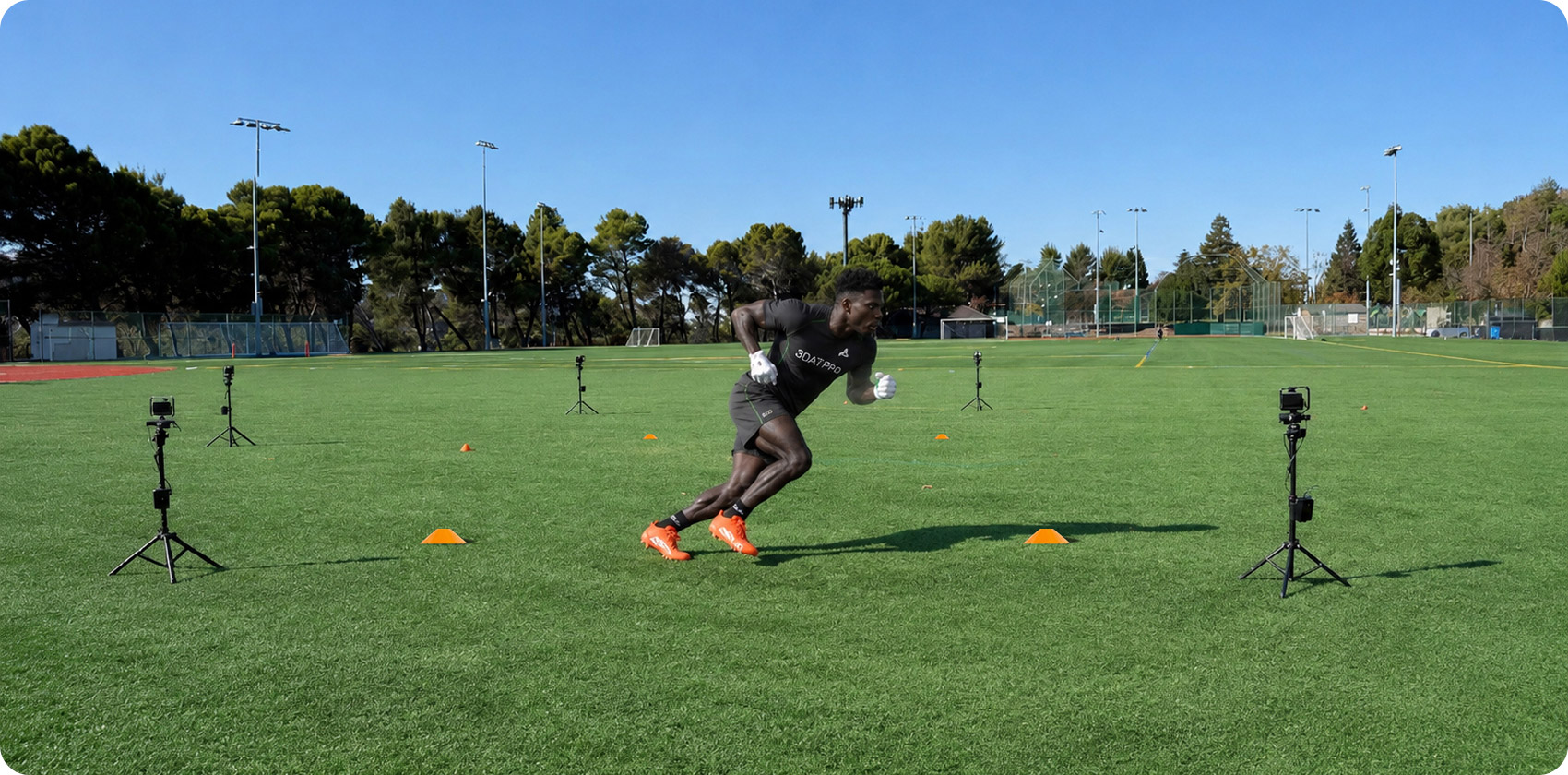 Benchmarking — athlete sprint tracked by multiple cameras