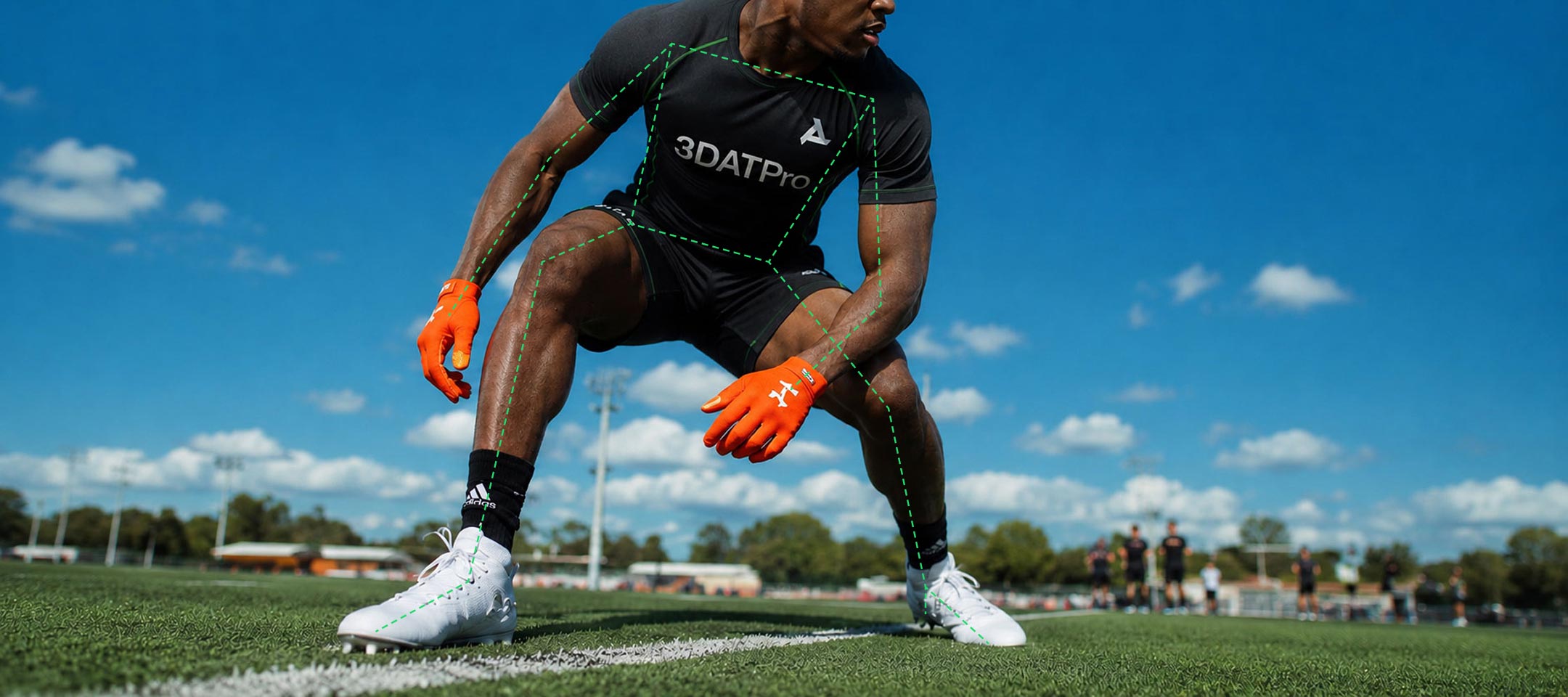 Athlete mid-cut, close-up, with skeleton and joint-angle overlay