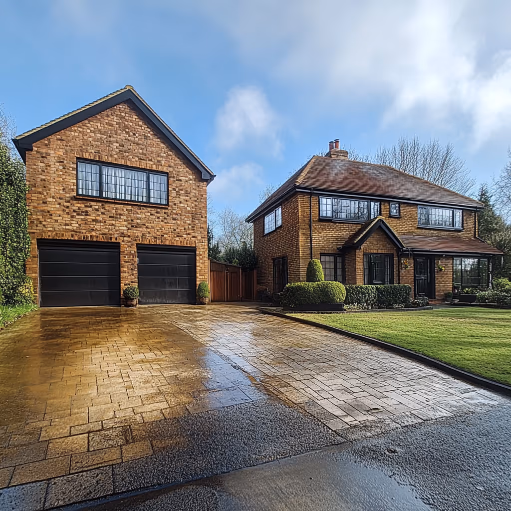 An image taken outside of the home of a client. Shows the difference between a clean and dirty driveway.