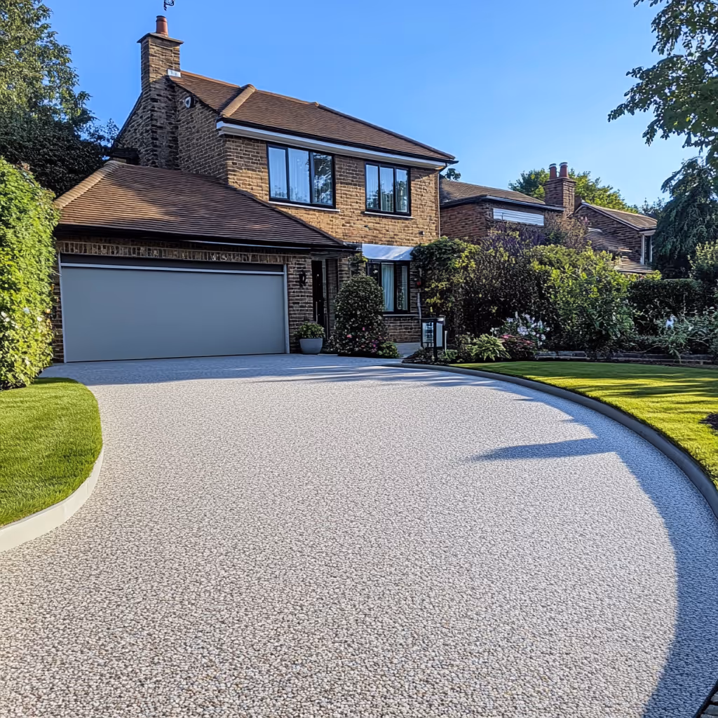 A resin bound driveway after being cleaned by Just Jets pressure washing services.