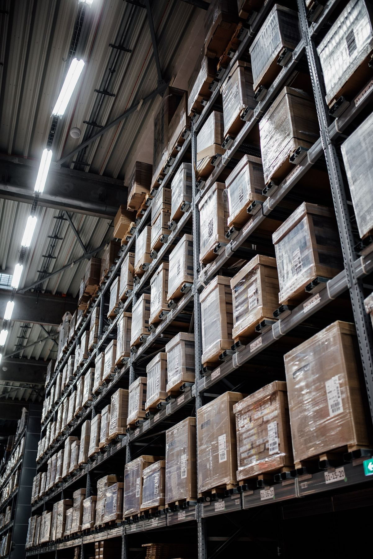 Warehouse with stacked pallets of goods