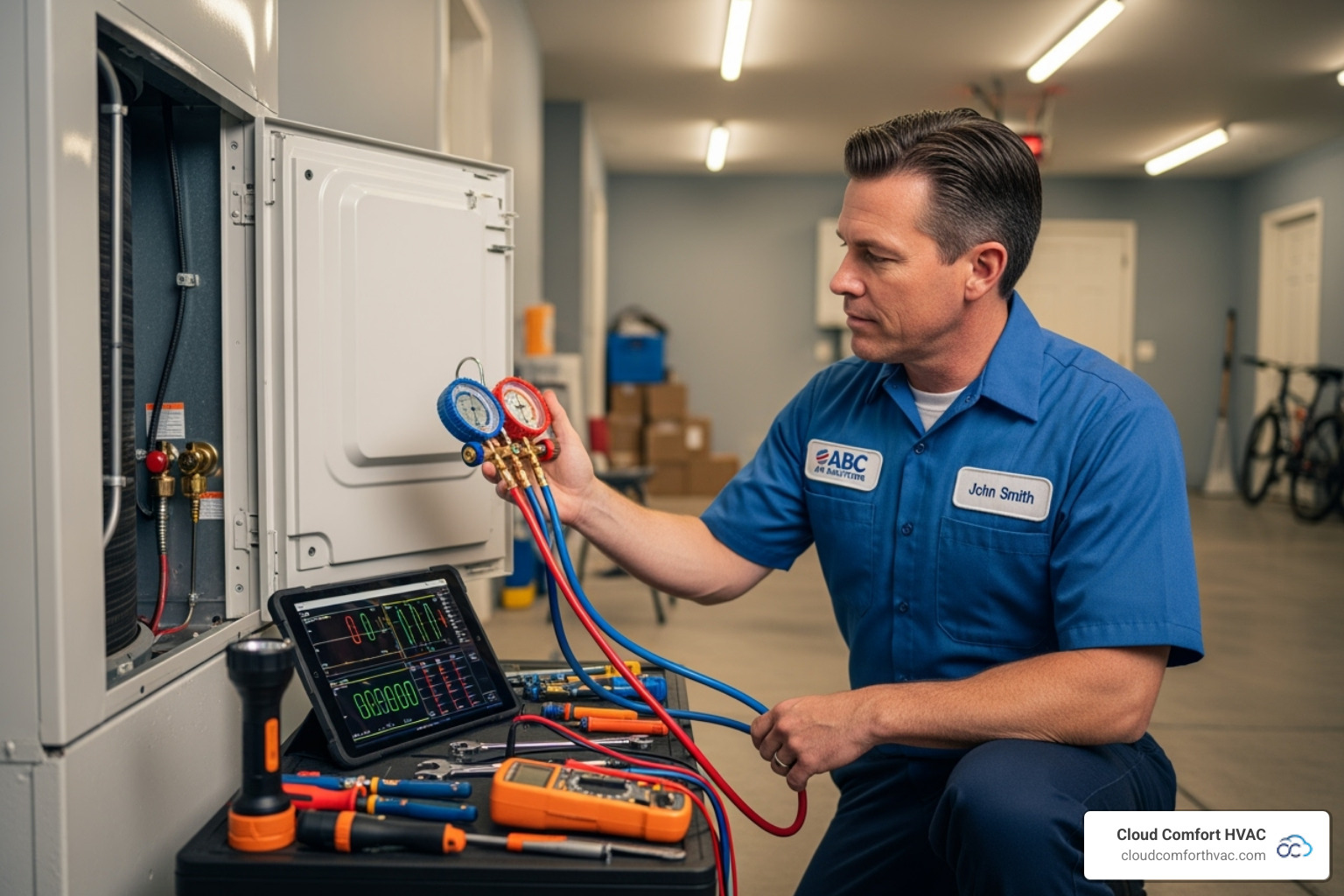 HVAC technician performing diagnostic test - ac repair torrance ca
